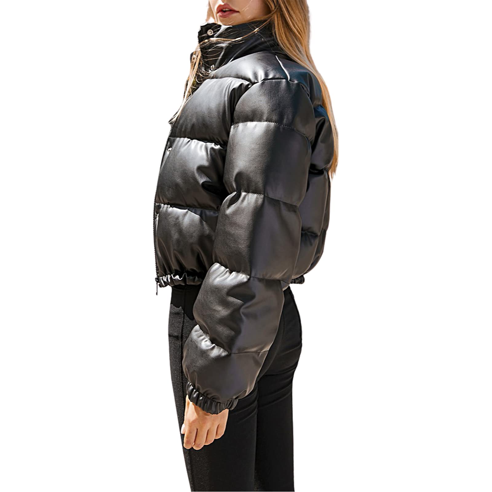 Women's Cropped Puffer Jacket with Stand Collar - Stylish Short Puffy Coat for Winter - Perfect for Casual Outings, Travel & Outdoor Activities