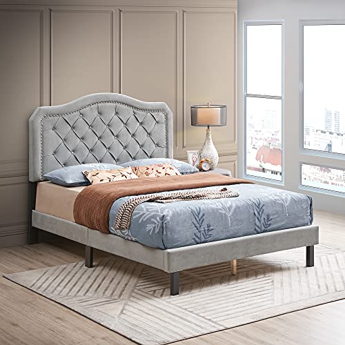 Gray+velvet-platform Bed
