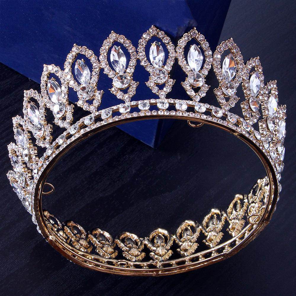 Baroque Round Bridal Tiara with Full Diamond Accents - Alloy Headband Wedding Crown for Brides, Prom & Special Occasions | Elegant Hair Accessory for Weddings, Balls & Formal Events