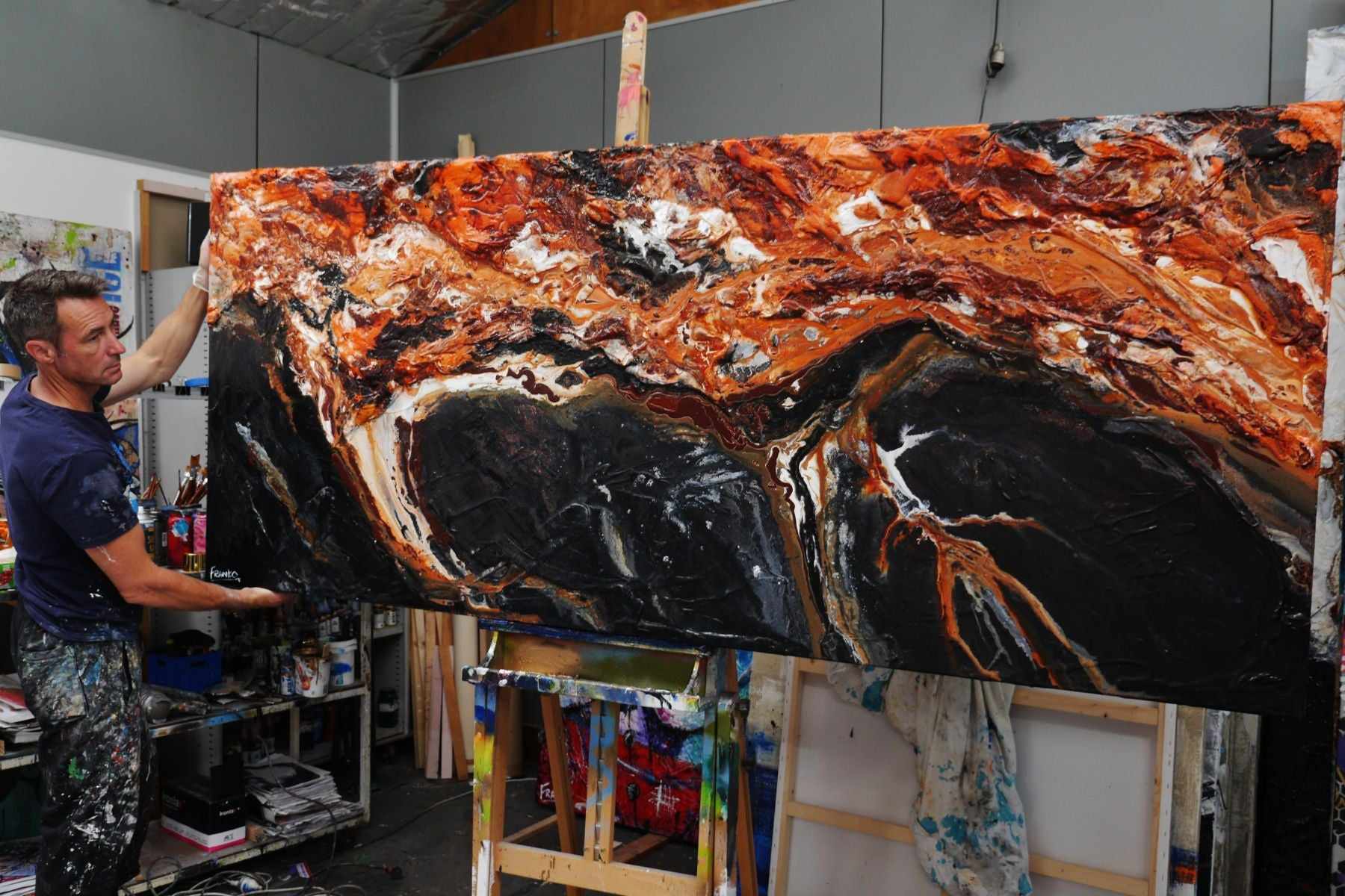 240cm x 100cm Black Brown Textured Abstract Coastal Painting - Modern Wall Art for Living Room, Bedroom & Office Decor