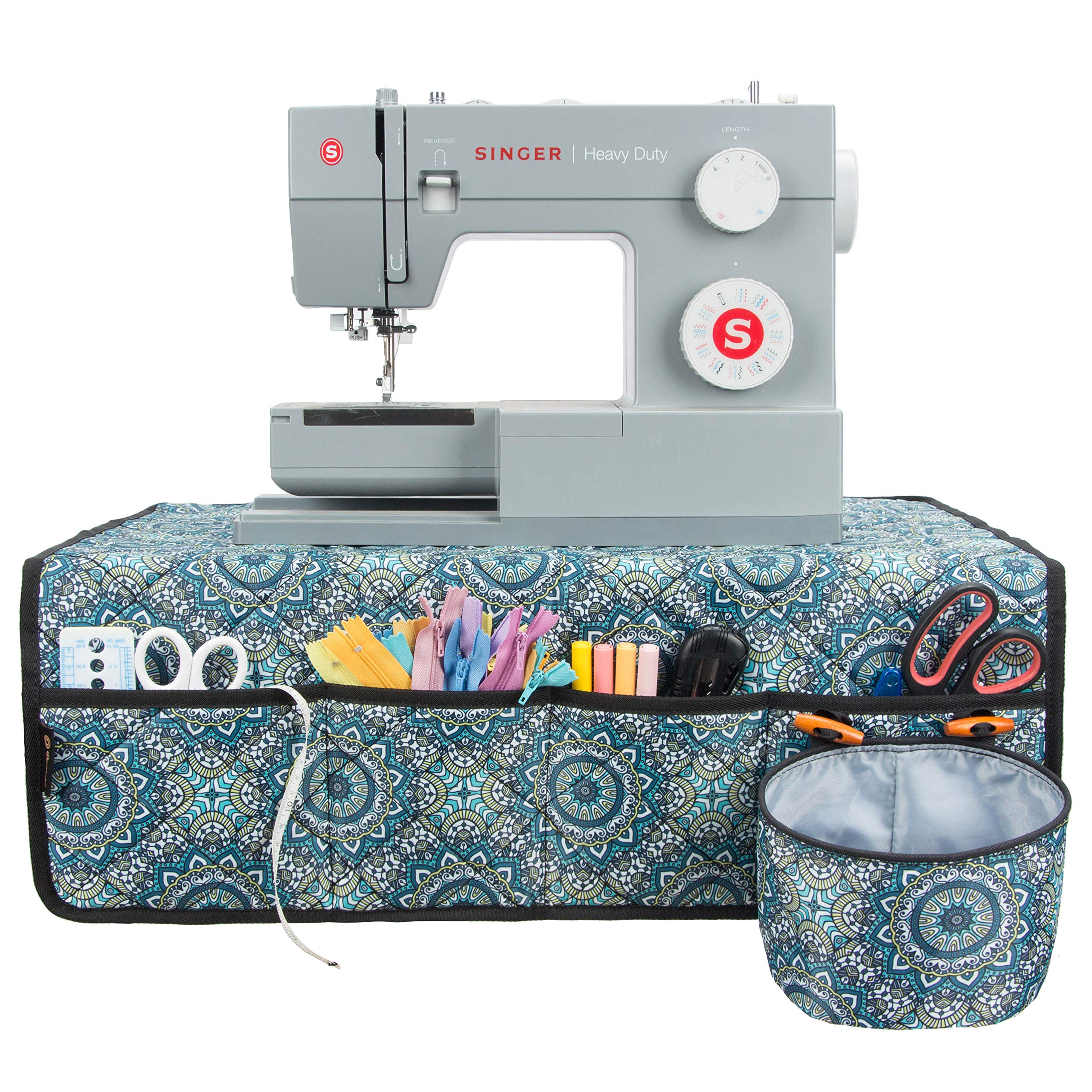 PACMAXI Sewing Machine Pad for Table with Pockets - Non-Slip Quilting Mat with Storage Organizer for Needles, Thread & Accessories (Mandala Pattern) - Perfect for Sewing, Quilting & Crafting Workspaces