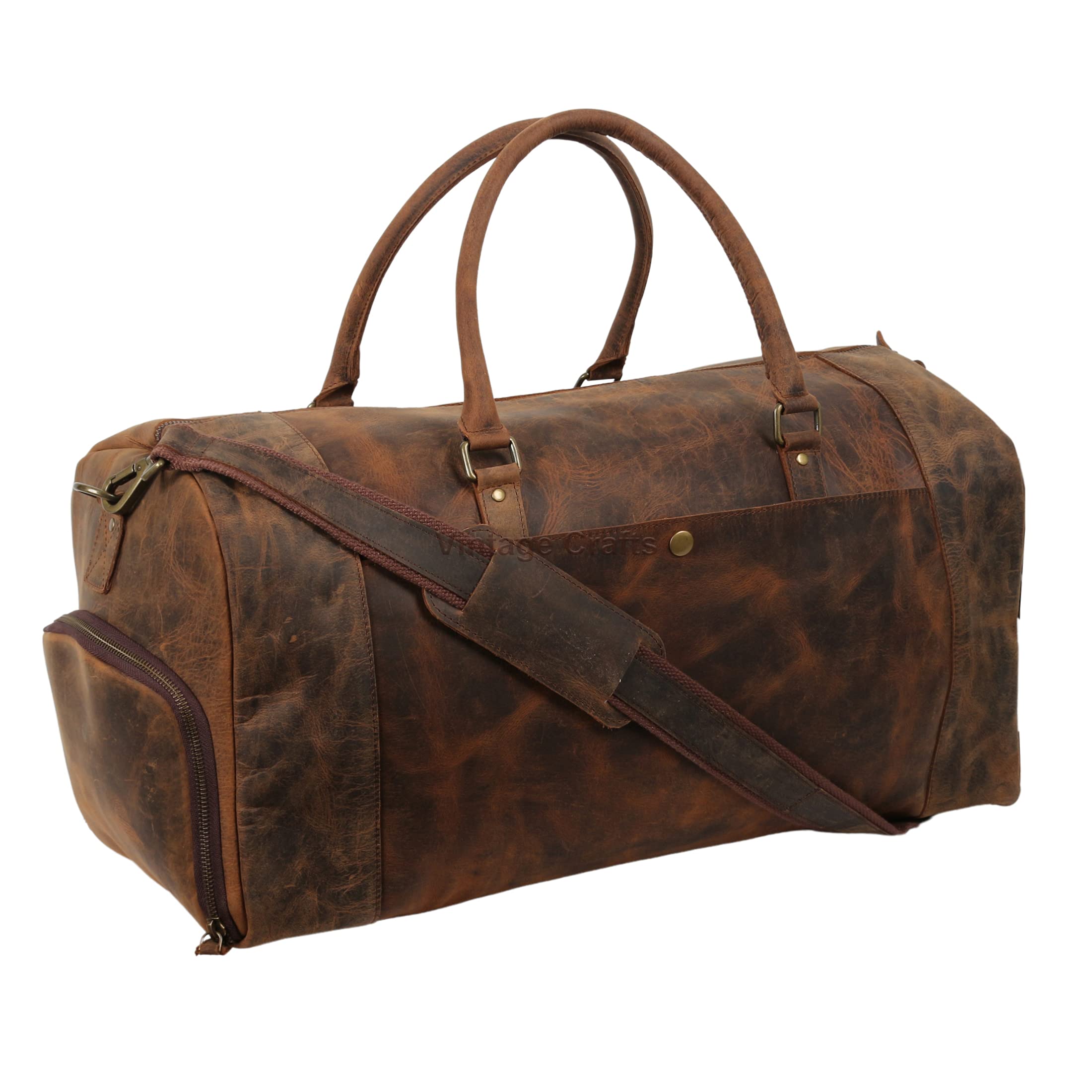 22 Inch Genuine Leather Full Grain Duffel Bag for Travel & Gym - Durable Carry-On Overnight Weekender with Shoe Compartment - Perfect for Business Trips, Workouts & Weekend Getaways (Men & Women)