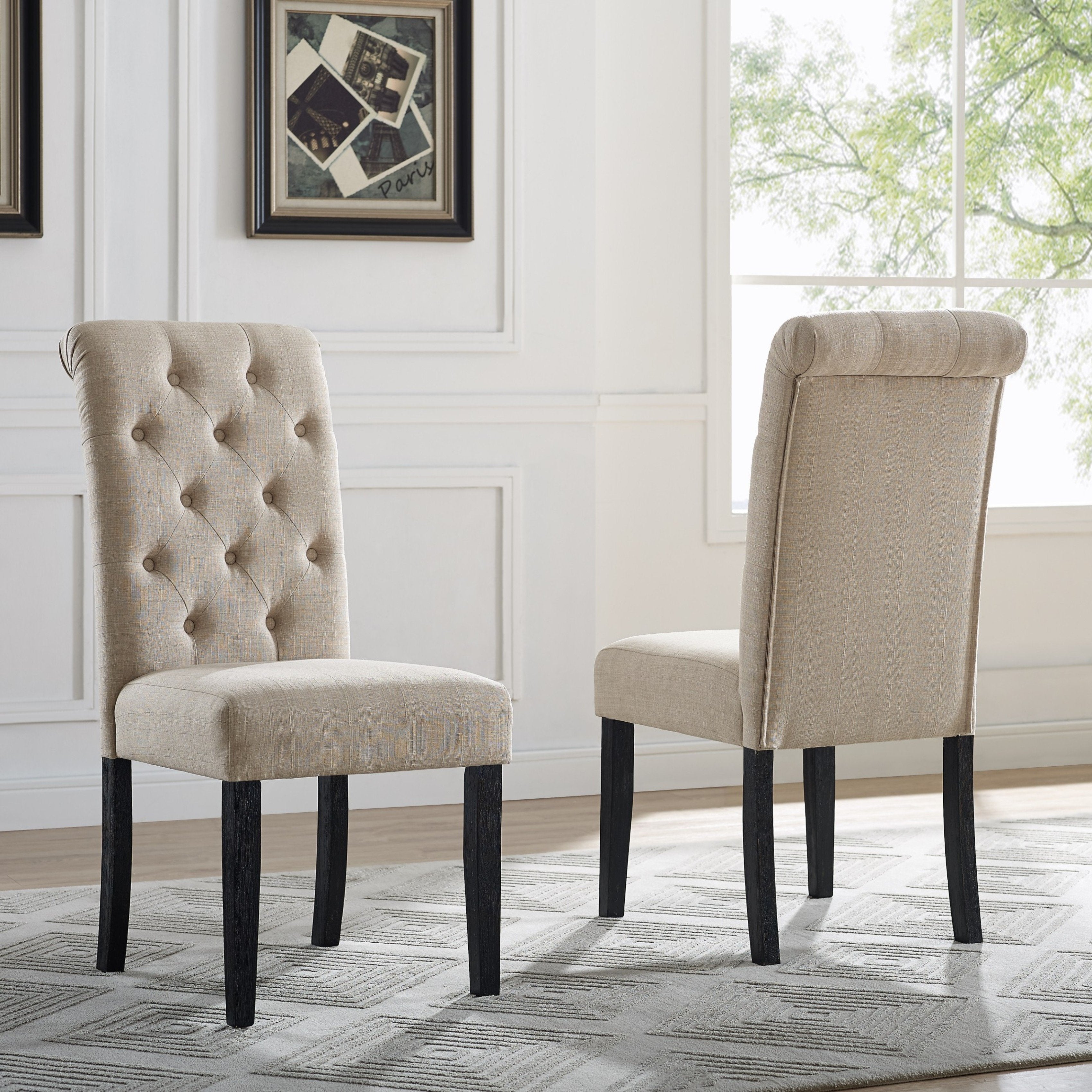 Roundhill Furniture Leviton Urban Style Dark Wash Wood Dining Set - Table, 4 Chairs & Bench in Beige | Modern Farmhouse Kitchen Furniture for Dining Room & Breakfast Nook