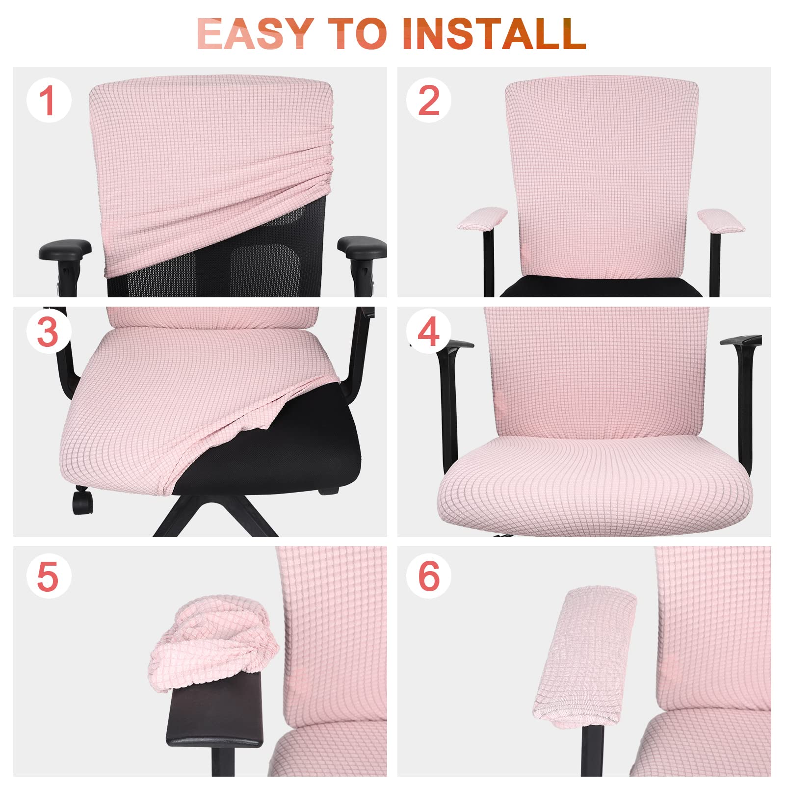 Tallew 4-Piece Stretchable Office Chair Cover Set - Universal Computer Chair Protector with Seat, Armrest & Backrest Cushion - Pale Pink Polyester Slipcovers for Home & Office Workspace