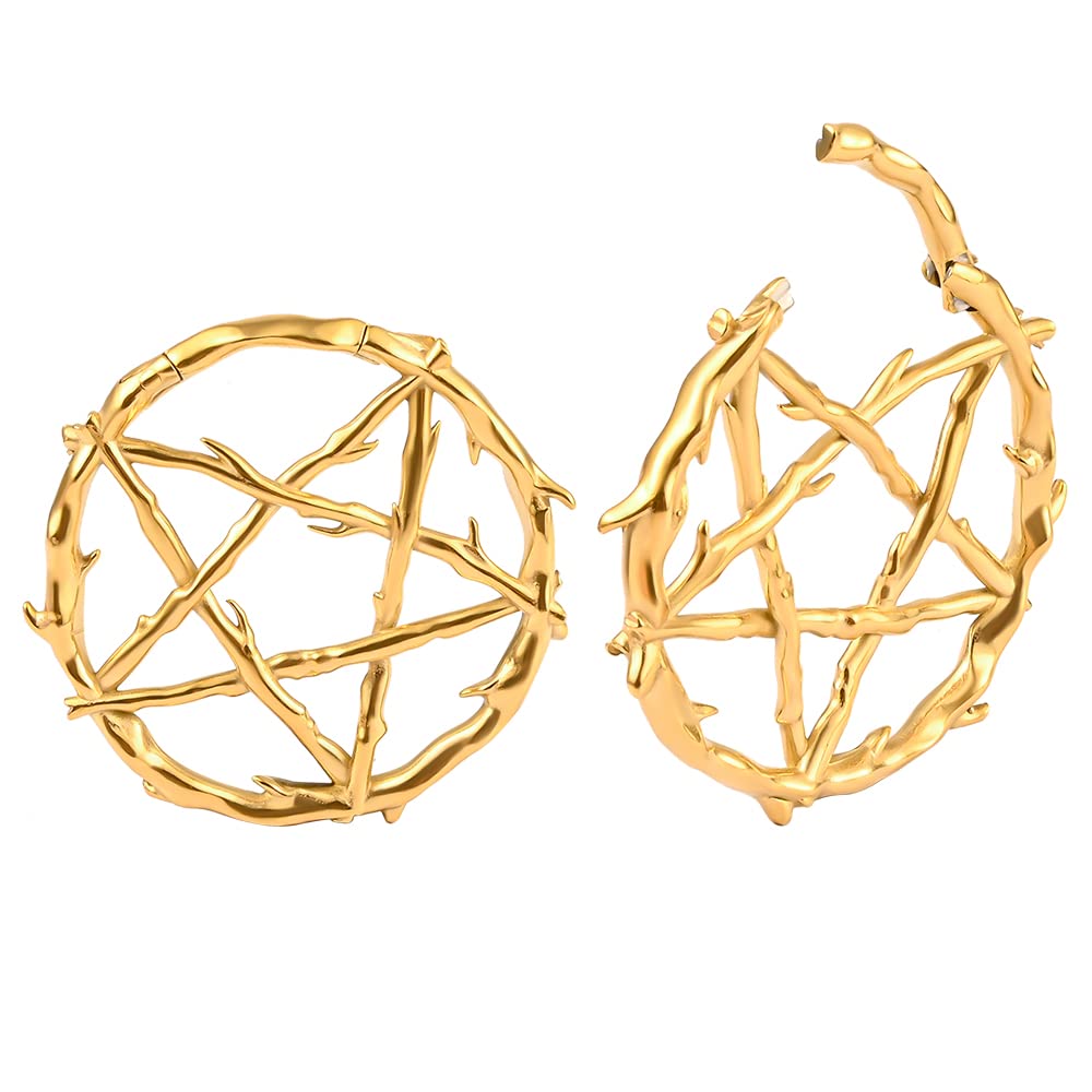 DOEARKO 2PCS Pentagram Ring Ear Weights - 316L Stainless Steel Stretched Ear Gauges, Ear Plugs & Body Piercing Tunnels | Hypoallergenic Body Jewelry for Men & Women | Perfect for Goth, Punk & Alternative Fashion Styles