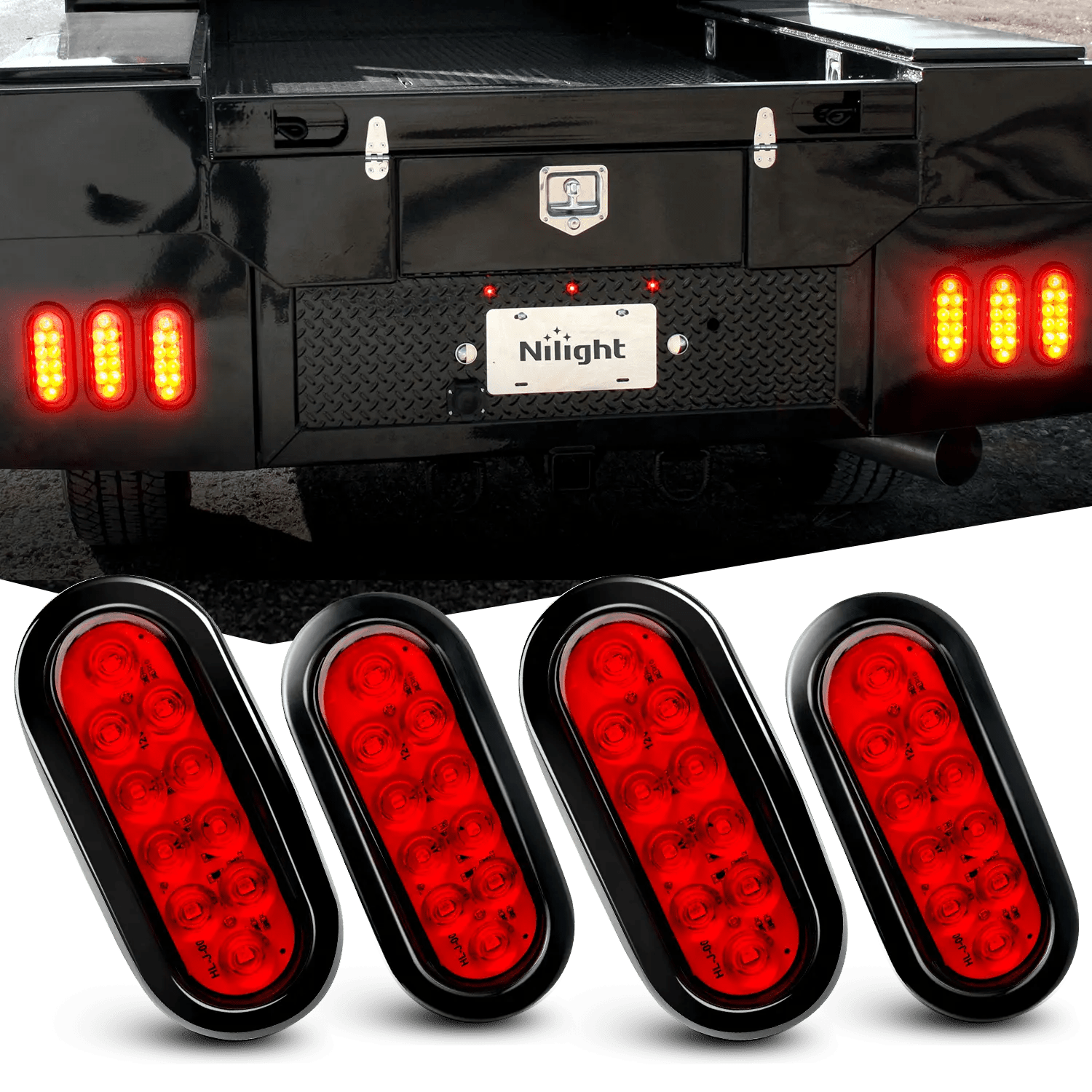 6 Inch Oval Red LED Trailer Tail Lights (2 Pairs) - Waterproof & Durable for Trucks, Trailers, RVs - Perfect for Night Driving & Safety Enhancement