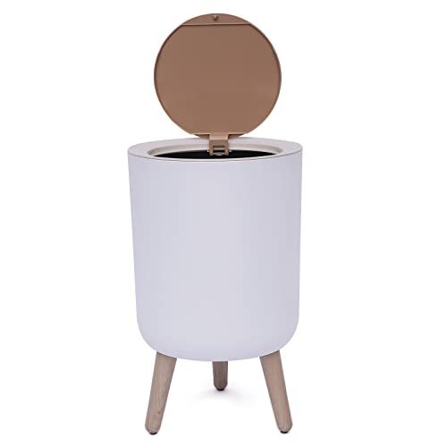 7L Plastic Trash Can with Press Top Lid - 1.8 Gallon Modern Waste Bin for Bathroom, Living Room, Bedroom, Kitchen & Office - Space Saving Small Garbage Can for Home and Office Use