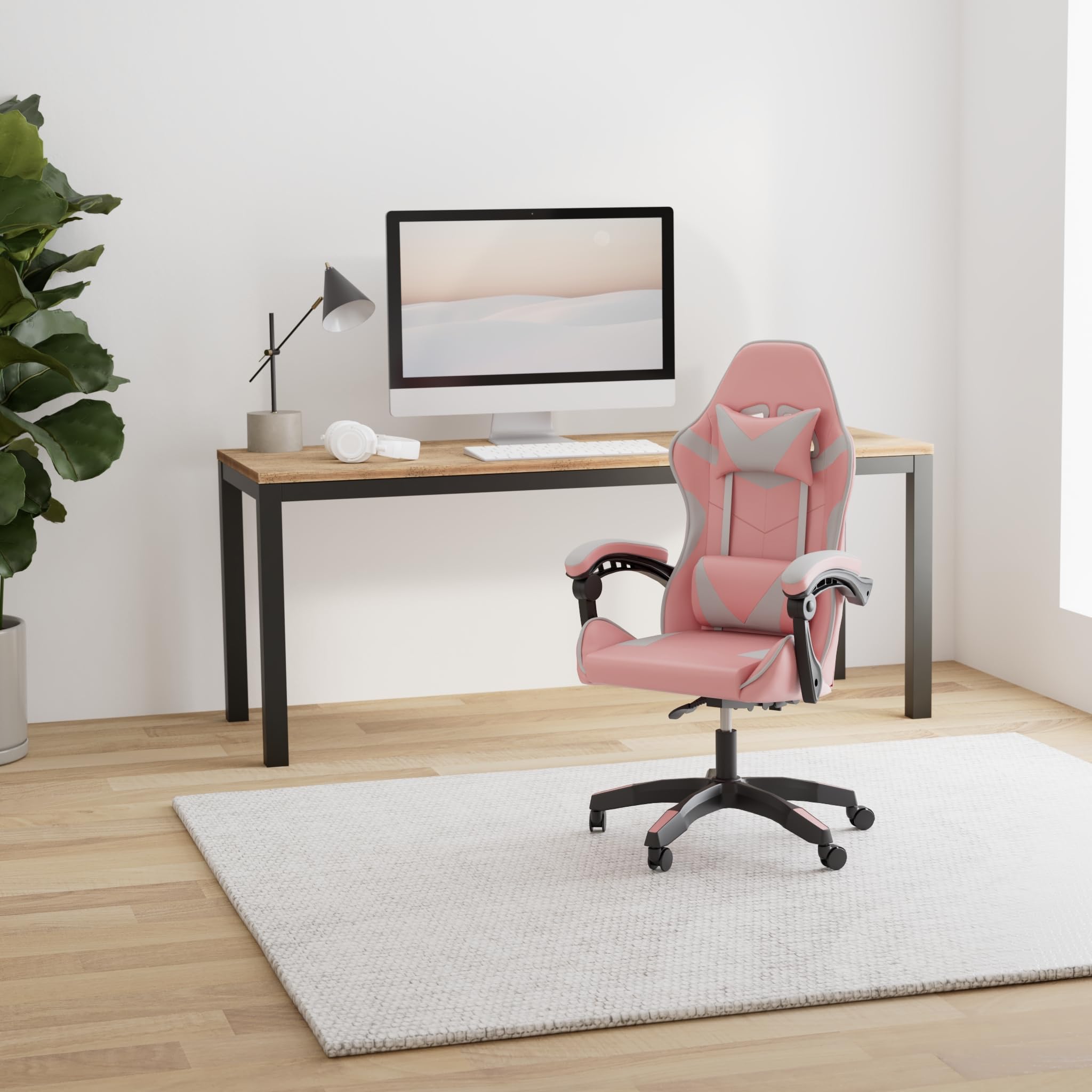 Pink Gaming Chair for Big and Tall Gamers - Racing Style Ergonomic Office Chair with Adjustable Height, Swivel, Headrest & Lumbar Support - Perfect for PC Gaming, Streaming & Home Office Setup