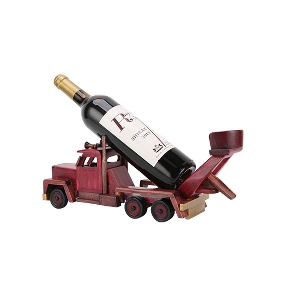 Vintage Wooden Wine Rack - Freestanding Retro Truck-Shaped Bottle Holder, Tabletop Wine Shelf for Home Bar Decor (Red) | Perfect for Kitchen Counter, Dining Room, or Gift Idea