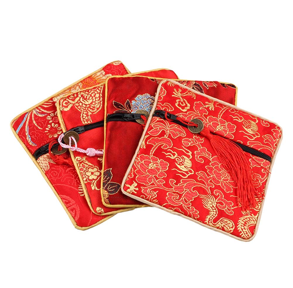 Chinese Style Jewelry Storage Bags & Coin Pouches - 10 Piece Red Series Gift Bags with Random Patterns | Perfect for Organizing Necklaces, Rings & Small Valuables | Great for Travel, Gifts & Home Storage