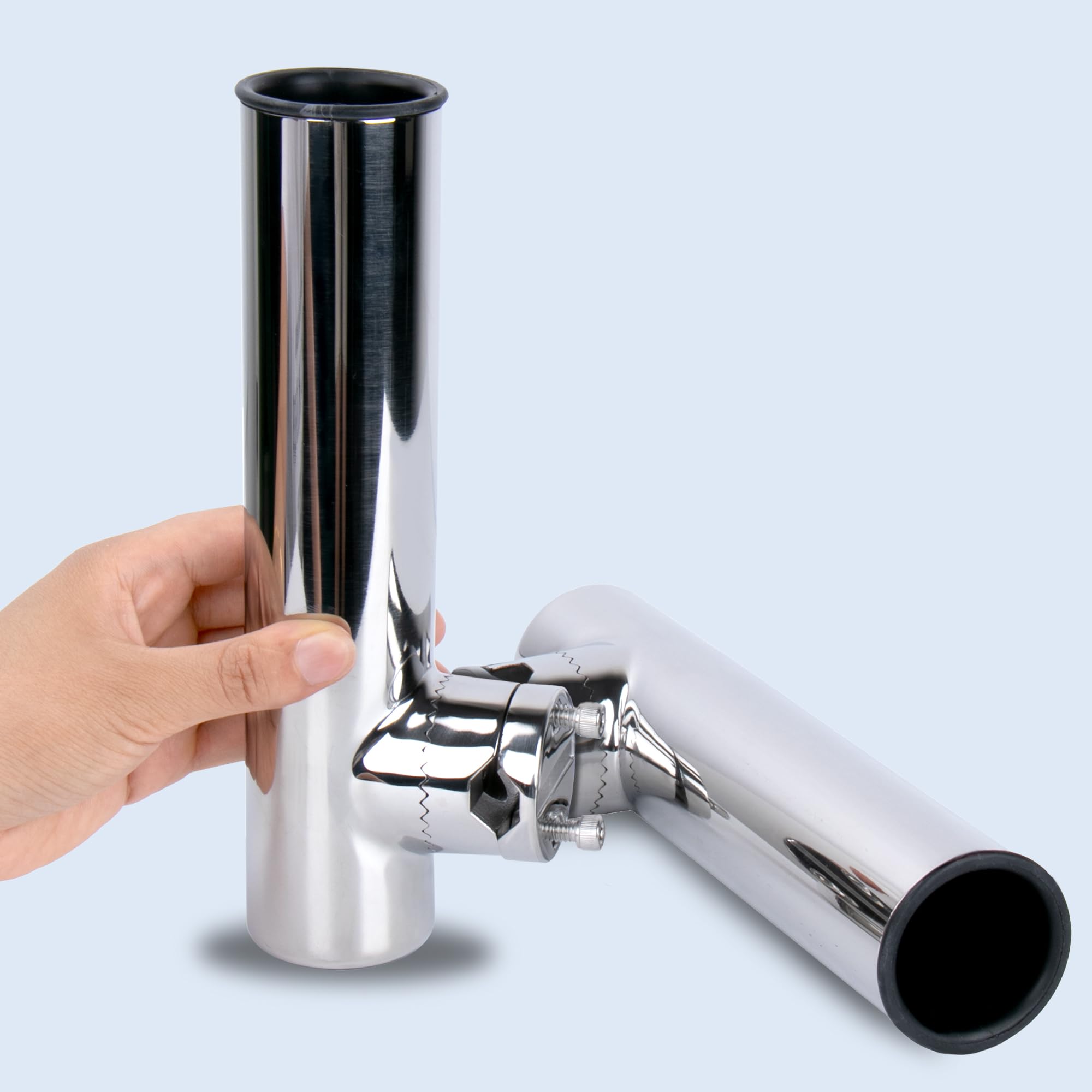 2 Pack Stainless Steel Fishing Rod Holders for Boat Rail Mount - Heavy Duty Clamp-On Marine Rod Holder for Fishing Boat, Pontoon, Jon Boat - Perfect for Saltwater & Freshwater Fishing Trips