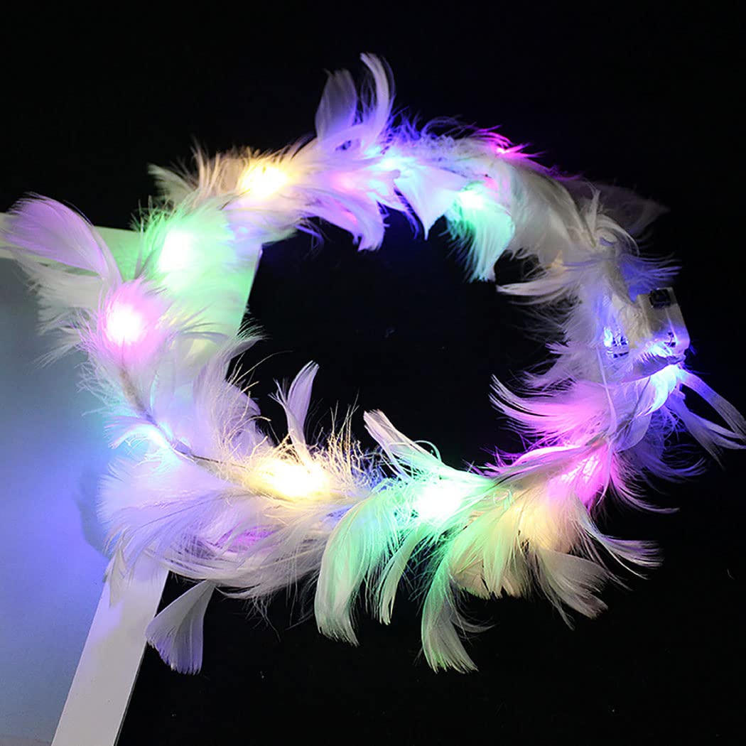 LED Feather Headband with Glowing Flowers - Light Up Hair Accessories for Women & Girls - Perfect for Christmas Parties, Raves, Concerts & Festivals