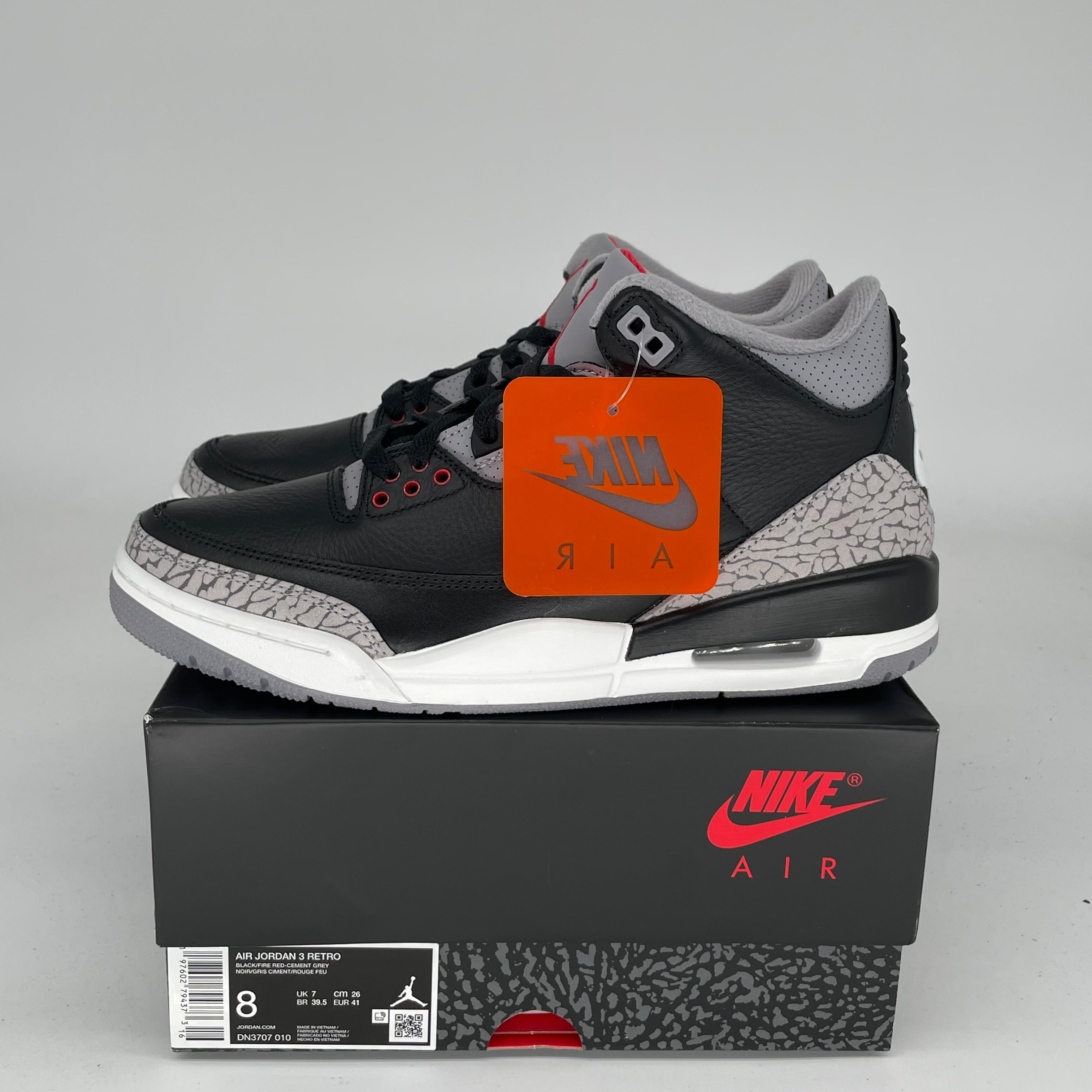 Original Air Jordan 3 Retro 'Black Cement' Men's Basketball Shoes - Size 8 (DN3707-010) - Iconic Sneakers for Streetwear & Basketball Performance