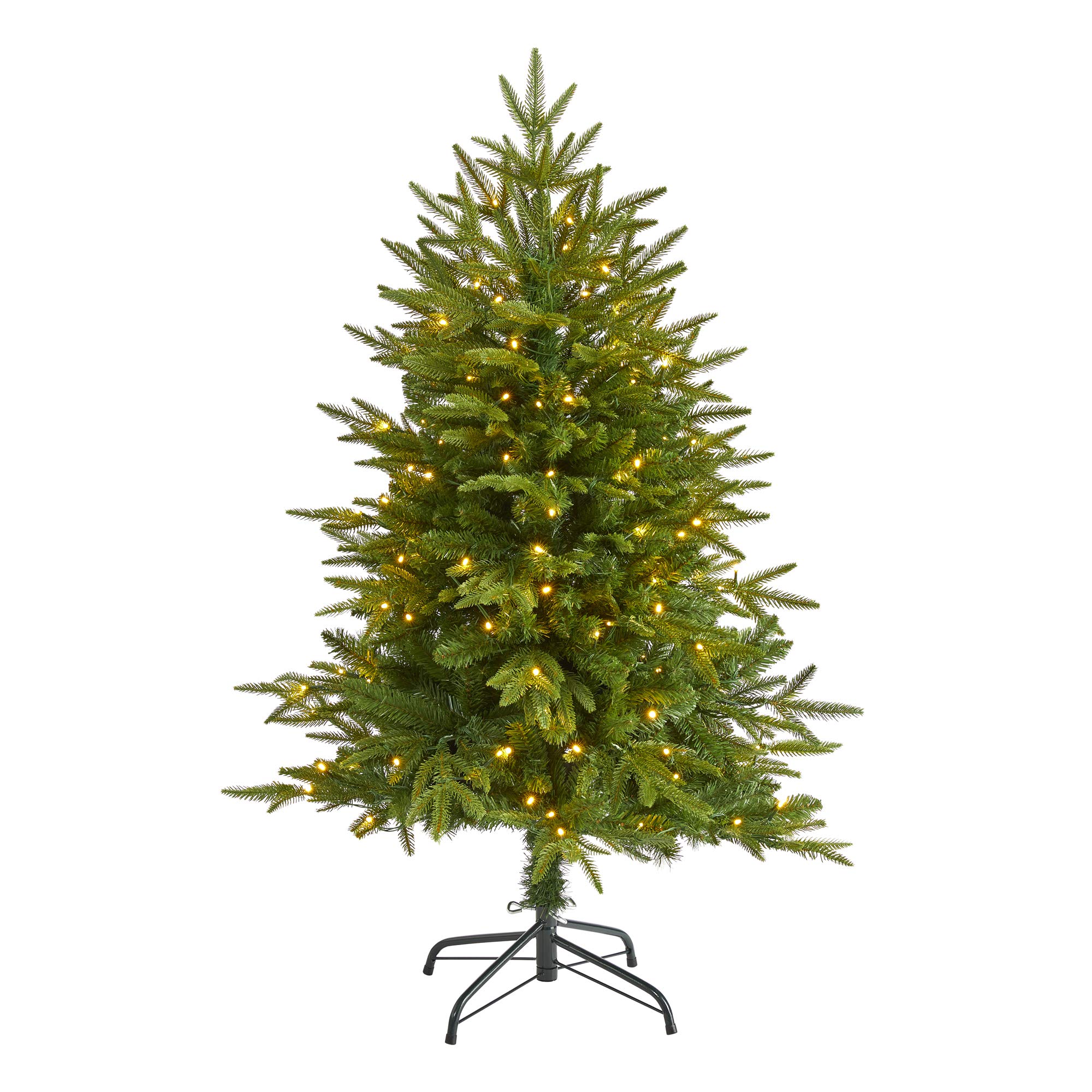 Nearly Natural 4ft Colorado Mountain Fir Artificial Christmas Tree with 150 Clear LED Lights - Realistic Holiday Decor for Home, Office & Party Decoration