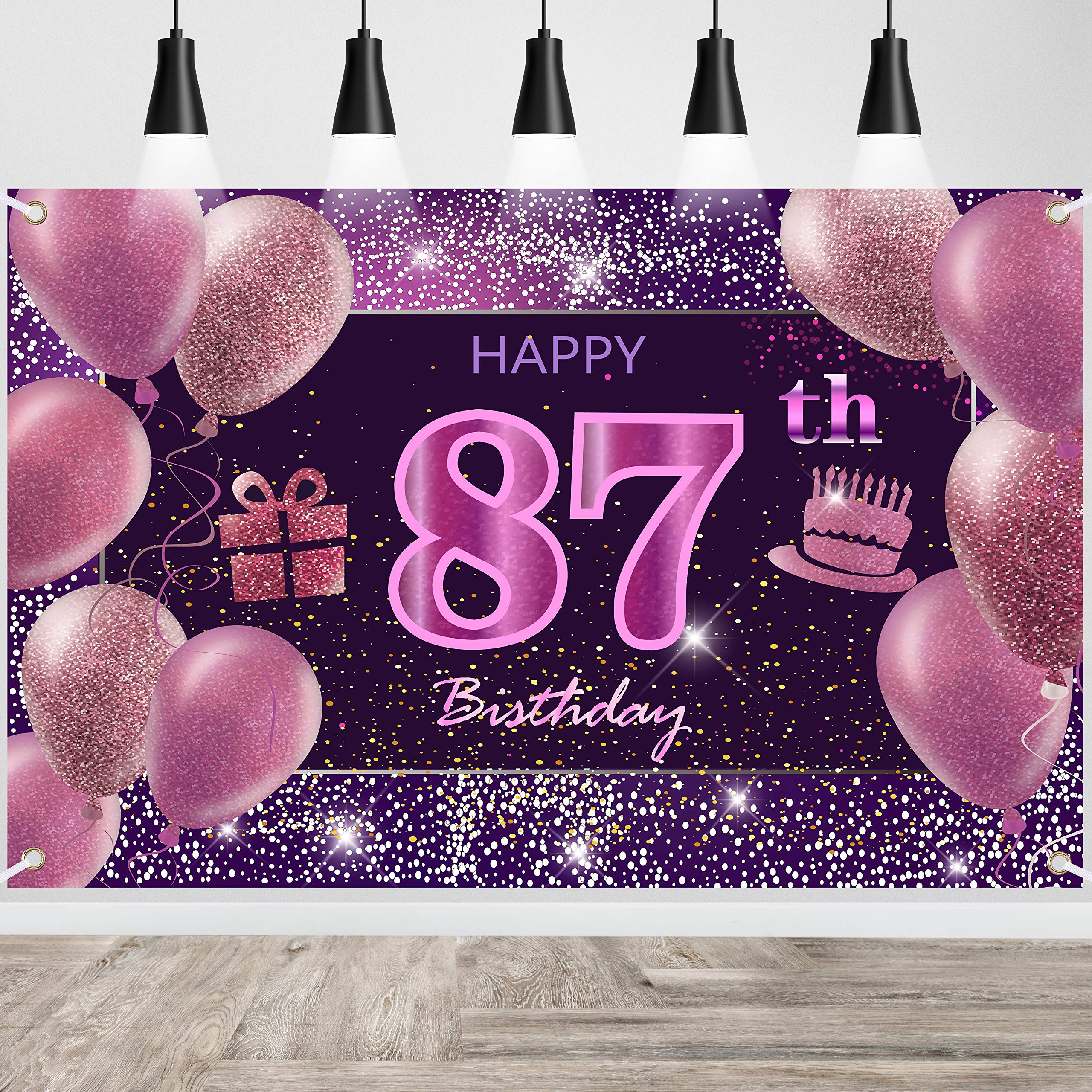IMISI 87th Birthday Decorations for Women - Pink Happy Birthday Banner & Party Backdrop for Girls - Perfect for Birthday Parties, Milestone Celebrations & Photo Booths