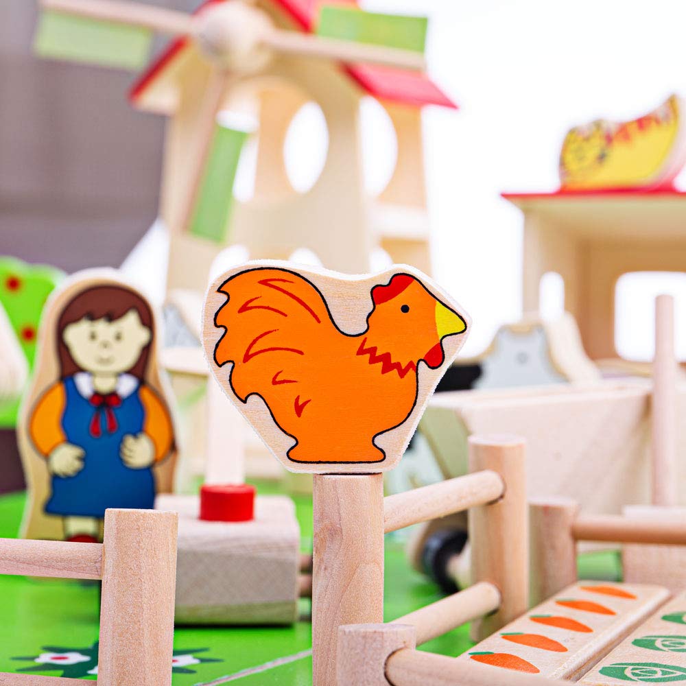 Bigjigs Toys Wooden Farm Set - 50 Piece Educational Farm Animal Playset with Tractor, Barn & Fence | Montessori Learning Toys for Toddlers & Kids | Pretend Play, Farm-Themed Birthday Gifts, Classroom Activities