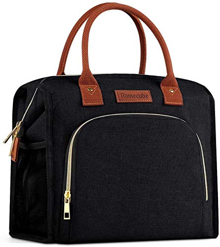 Insulated Lunch Box for Adults - Large Capacity Wide Open Lunch Tote Bag with Pockets, Multi-Functional Thermal Lunch Bag for Work, School & Picnic - Homecube Black Lunch Bag for Men & Women