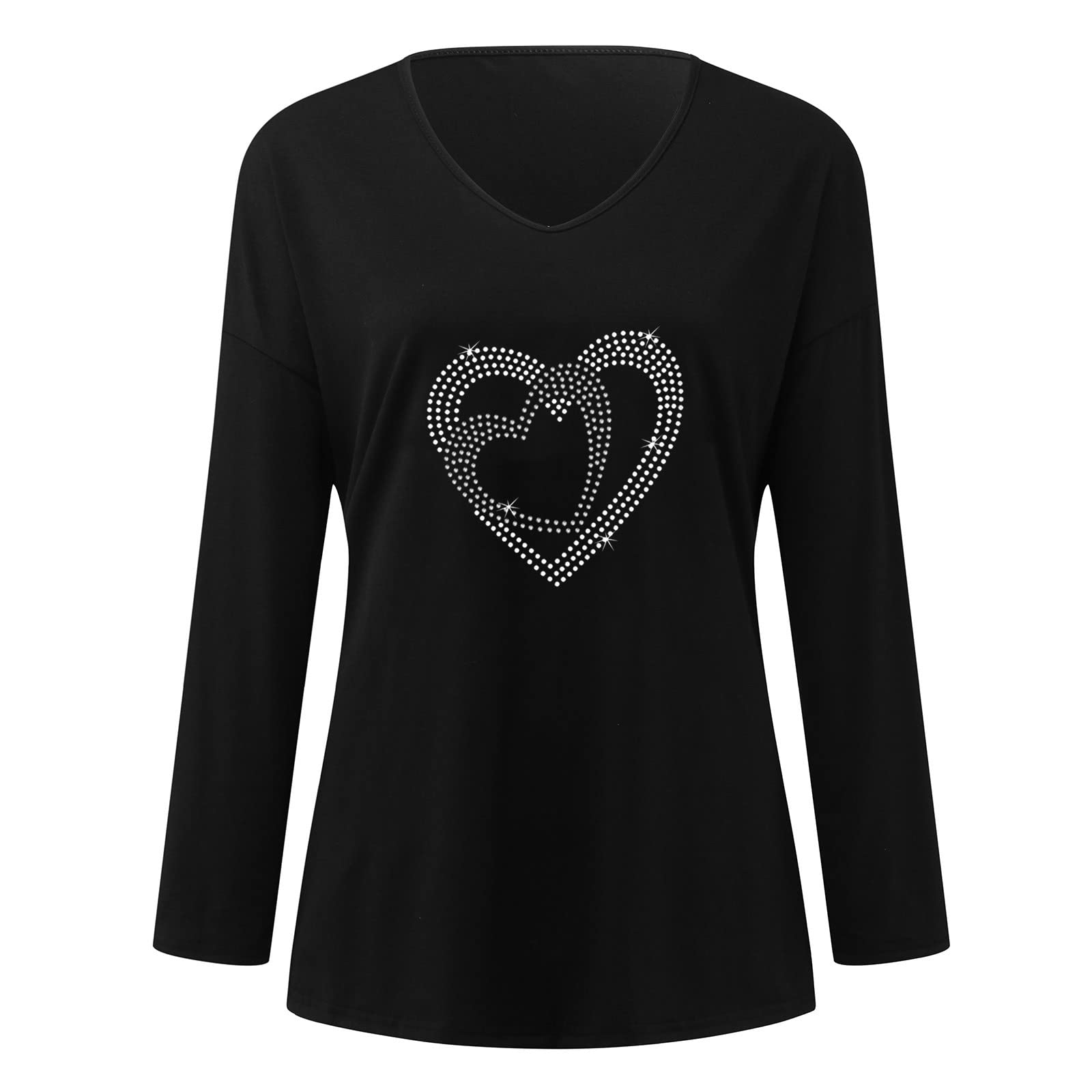 Women's Casual V-Neck Long Sleeve Blouse with Heart Print - Spring & Autumn Fashion Top for Ladies | Perfect for Office, Dating & Everyday Wear