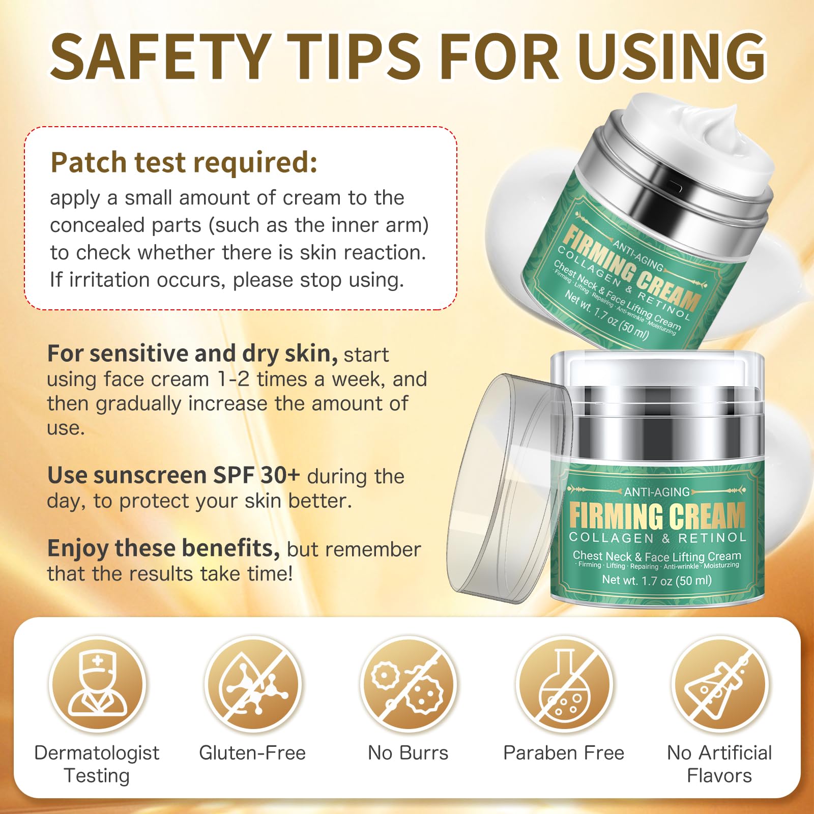 Anti Aging Firming Neck Cream - Retinol Collagen Cream for Wrinkles, Face & Chest Moisturizer | Skin Tightening & Hydrating Treatment for Men & Women (1.7 oz) | Perfect for Night Routine & Daily Skin Care