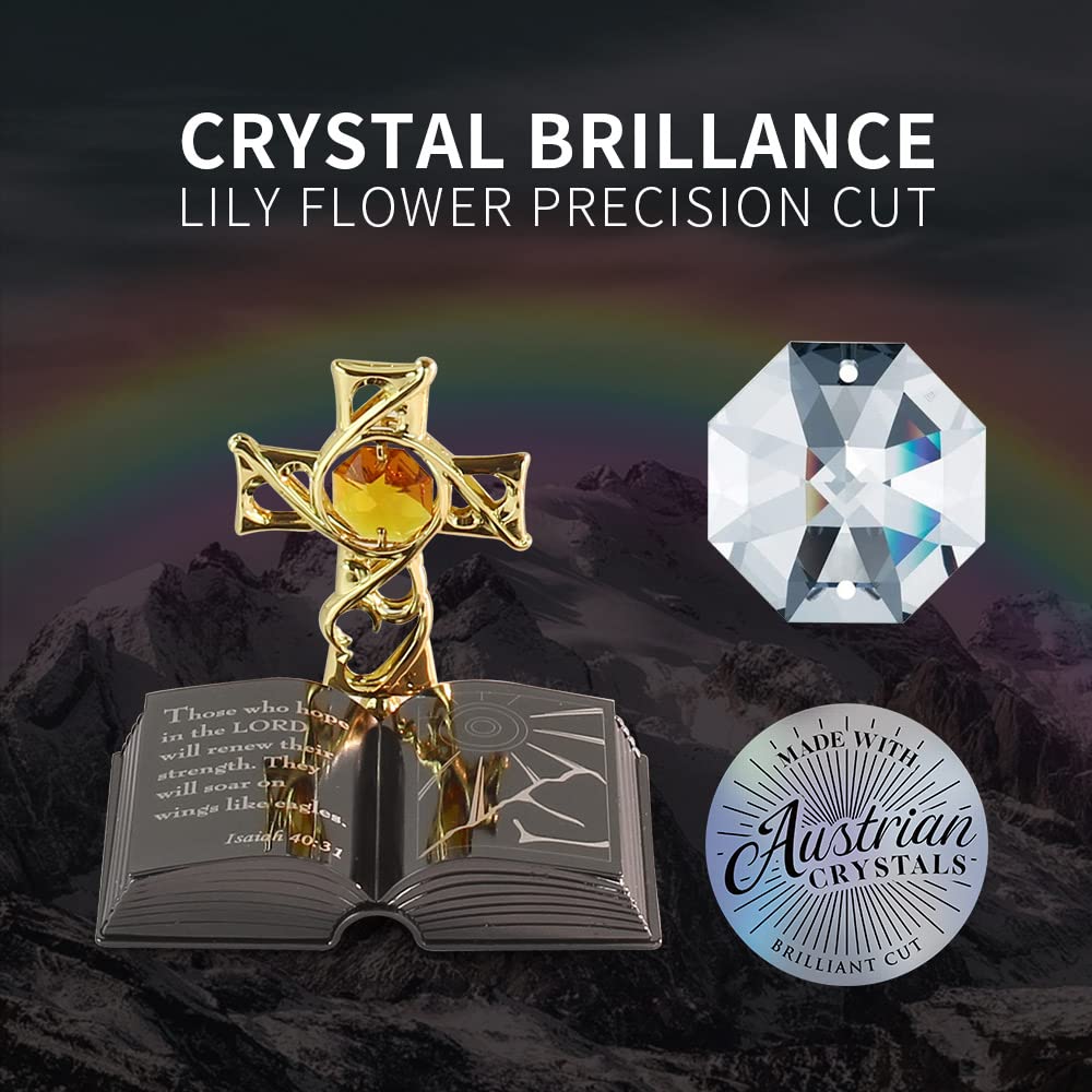 Crystocraft Mini Bible with Austrian Crystals - Elegant Crystal Cross Figurine Decor for Home, Office, Gift for Mother's Day, Birthday, Christmas & First Communion | Perfect for Christian Home Decor, Wedding Favors & Spiritual Gifting