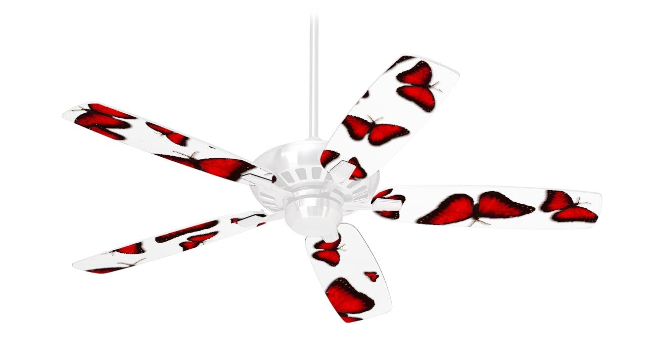 Butterflies Red Ceiling Fan Skin Kit - Fits Most 42 Inch Ceiling Fans (Fan and Blades Sold Separately) | Decorative Fan Cover for Bedroom, Living Room, Nursery