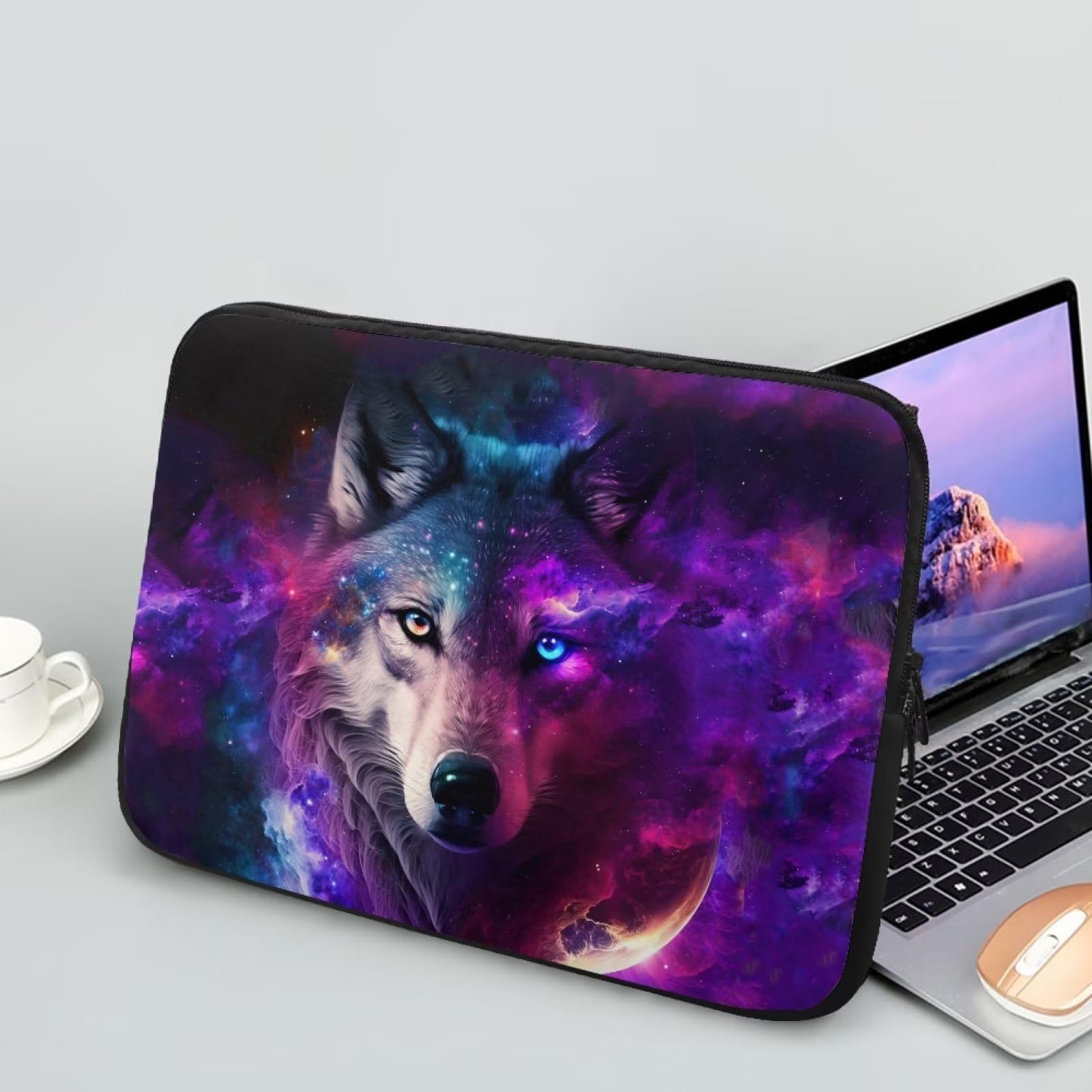Galaxy Wolf Laptop Sleeve Bag for 17 Inch Laptops - Durable Double Zipper Computer Carrying Case for Men - Perfect for Work, Travel & School Accessories
