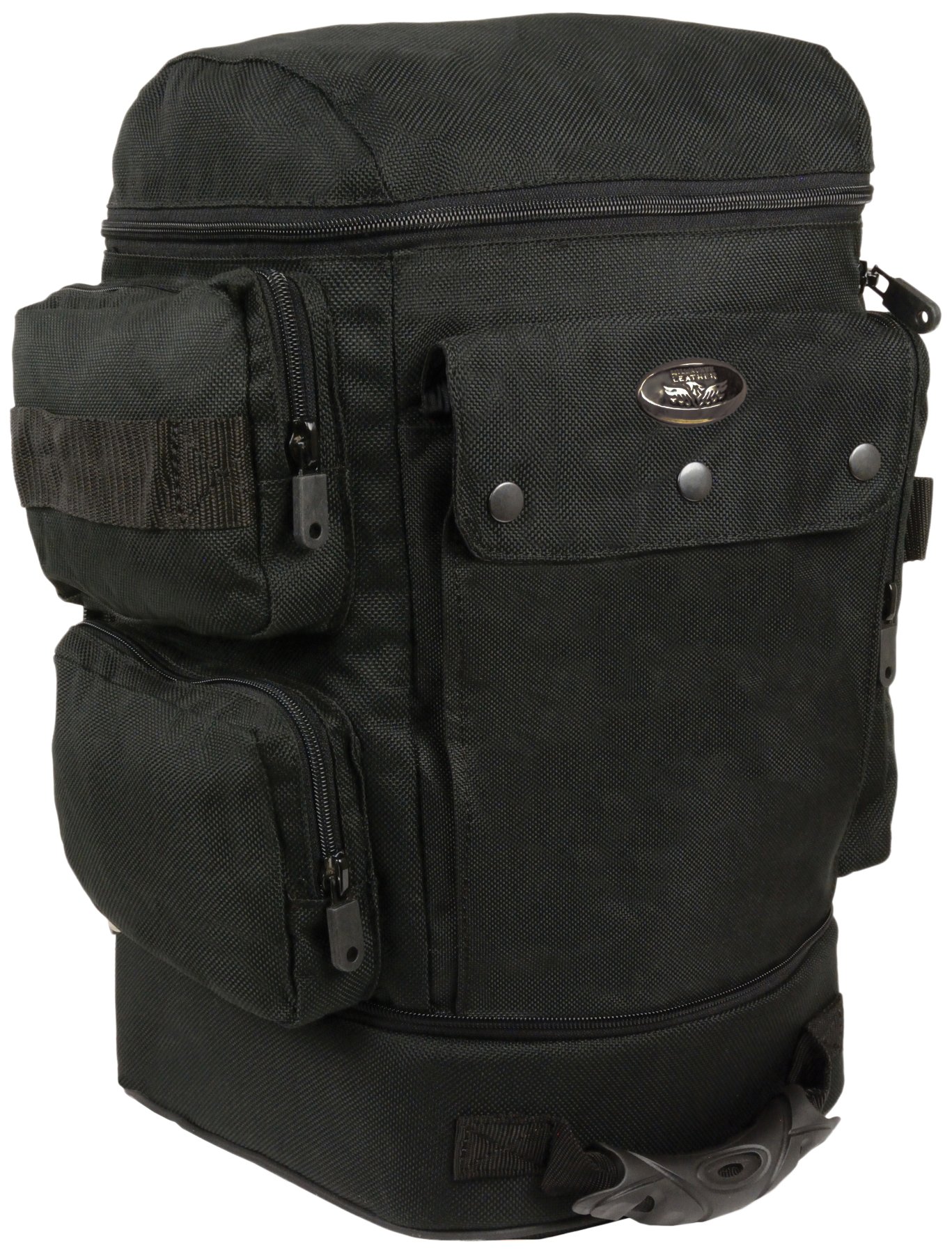 Milwaukee SH688-BLK-PCS Black 1200D Nylon Motorcycle Helmet Bag & Sissy Bar Bag - Waterproof Storage for Bikers, Cruisers & Road Trips
