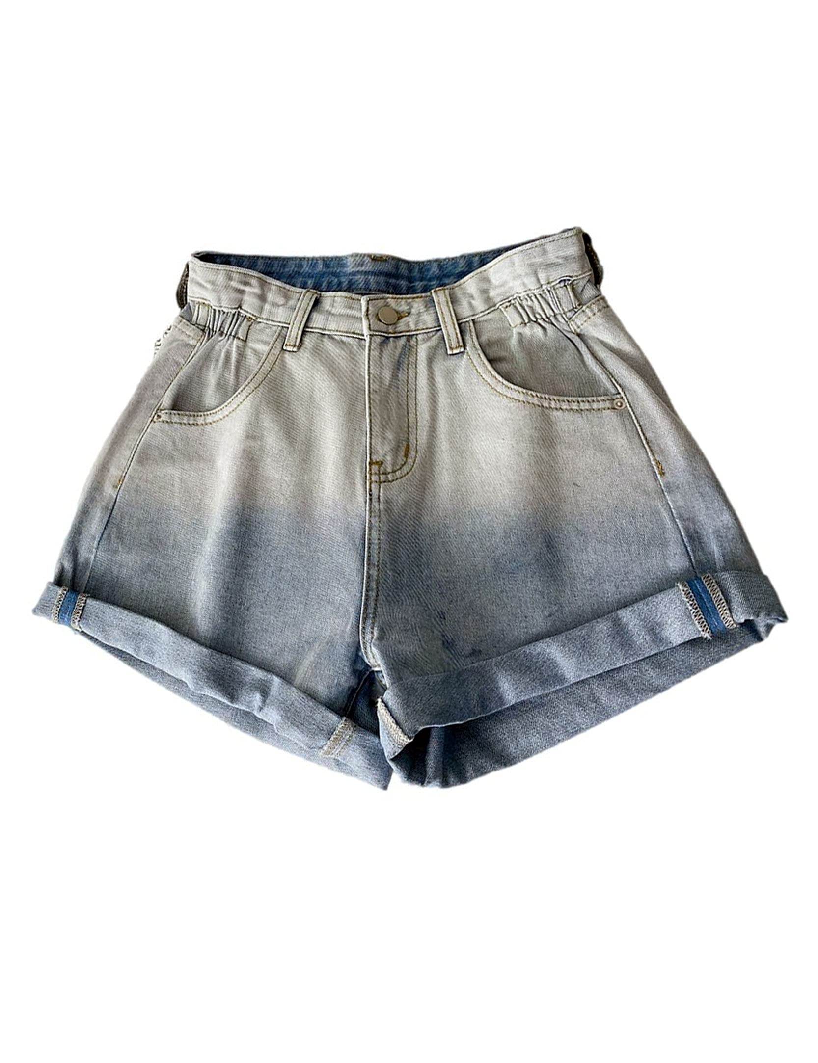 ZLSLZ Women's High Waist Gradient Color Denim Shorts - Folded Hem Summer Jean Shorts for Casual Outfits, Beach Wear & Street Style Fashion