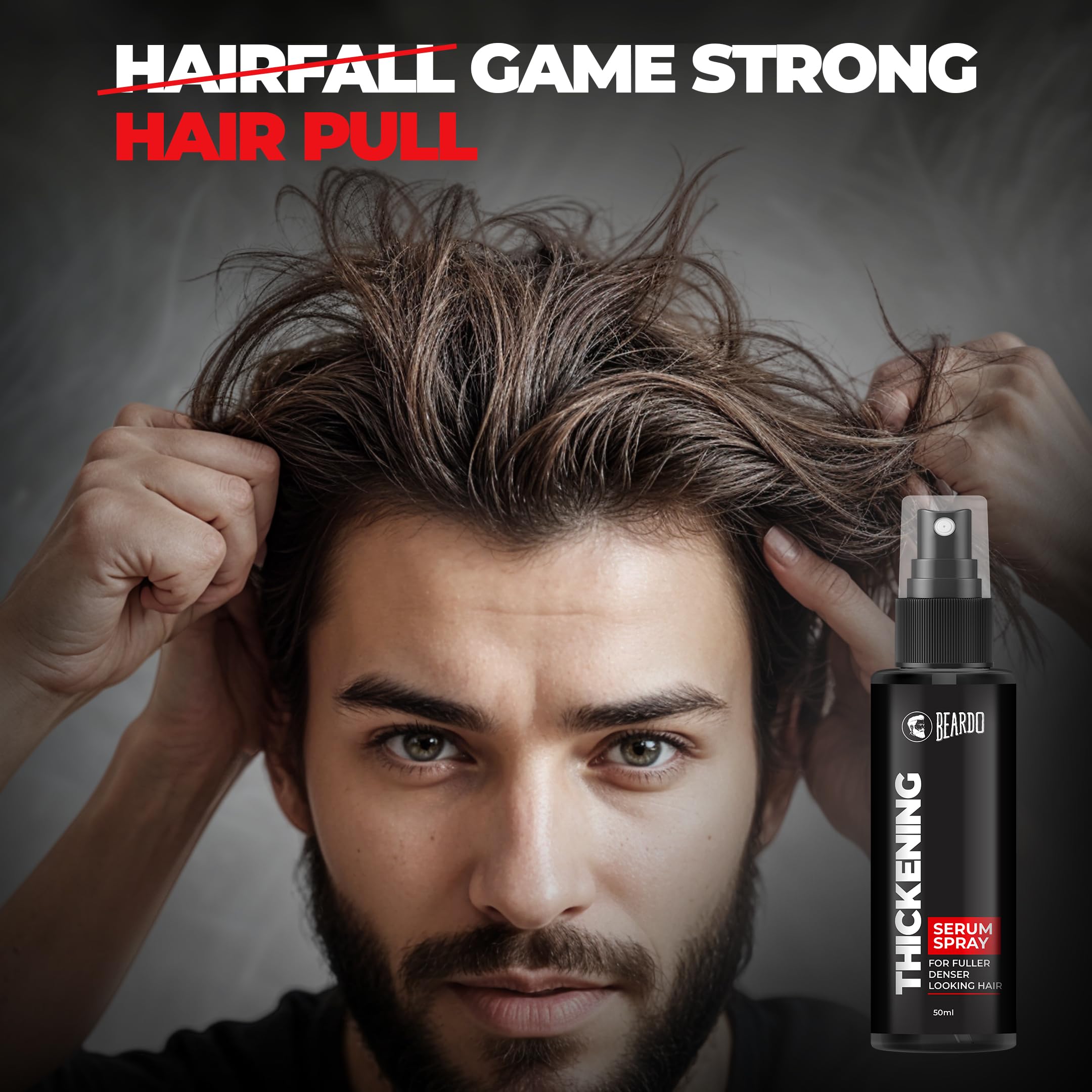 Beardo Thickening Hair Serum Spray for Men - 50ml | Frizz Control, Smooth & Glossy Hair Treatment | Volumizing Hair Spray for Daily Use | Perfect for Travel, Work & Styling On-The-Go