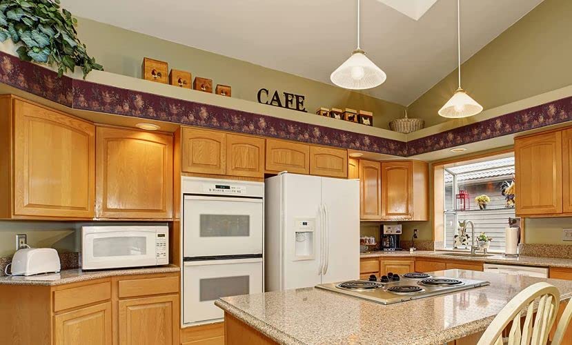 CONCORD WALLCOVERINGS ™ Floral Pattern Wallpaper Border with Red, Brown, and Gold Accents, 7 Inches by 15 Feet, Ideal for Dining Room and Kitchen Decor