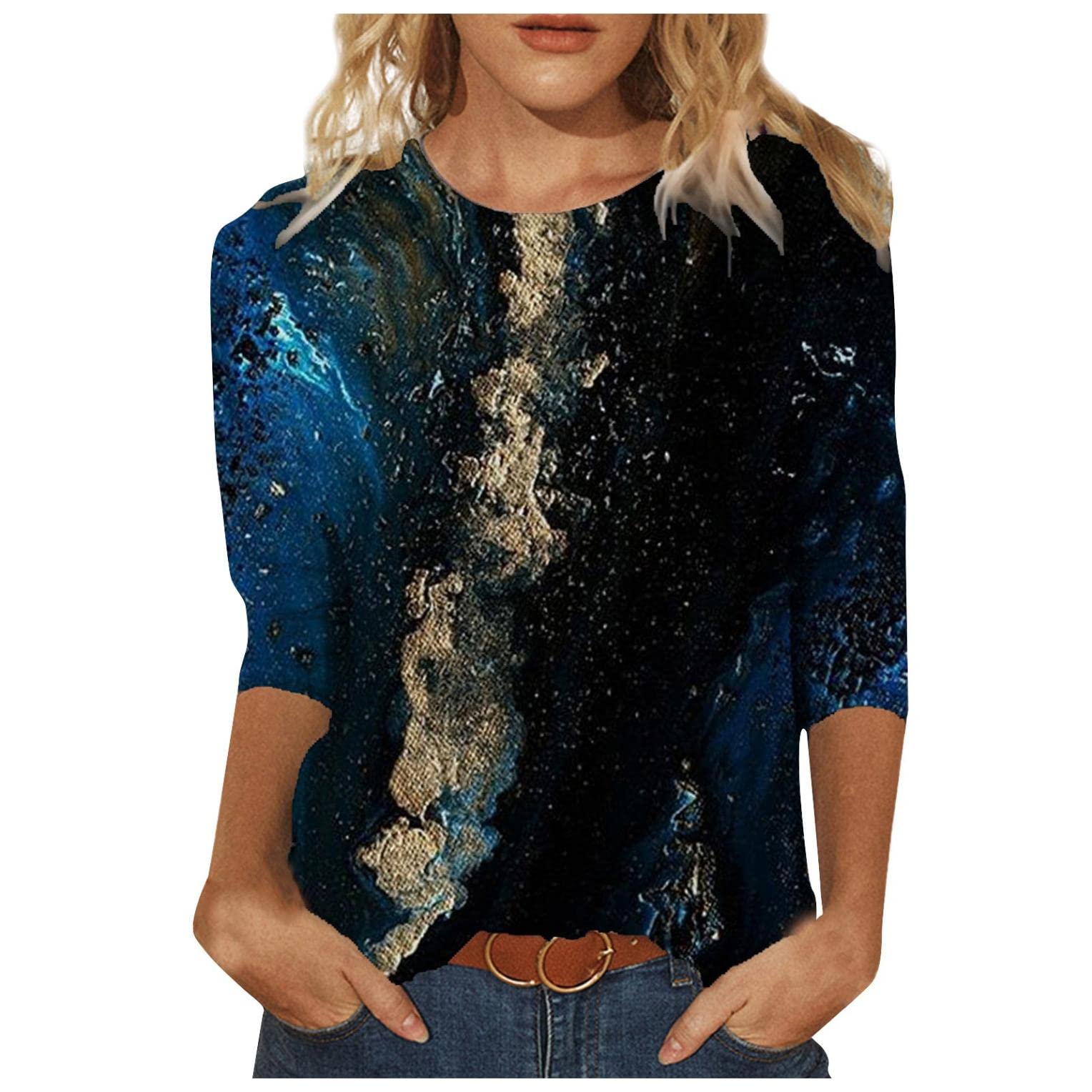 FABIURT Women's Summer Tops 2023 - Trendy 3/4 Sleeve Floral Tunic Shirts, Casual Loose Fit O-Neck Blouses for Women | Perfect for Beach Outings, Weekend Brunch & Summer Vacation Outfits