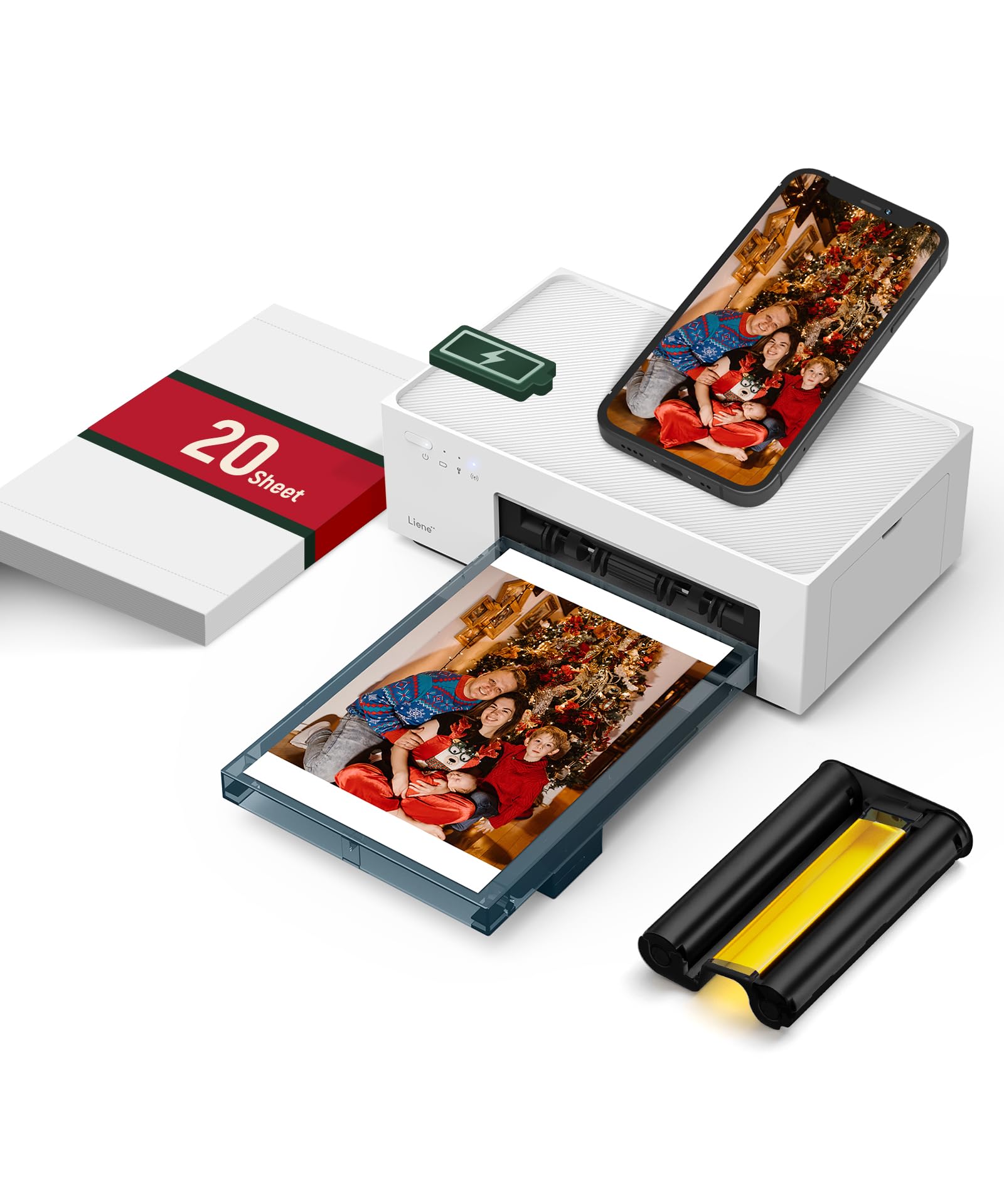 Liene 4x6'' Wireless Photo Printer with Battery & 100 Sheets + 3 Ink Cartridges - Dye Sublimation Printer for iPhone, Android, Smartphones & Computers - Perfect for Travel Photography & Home Printing