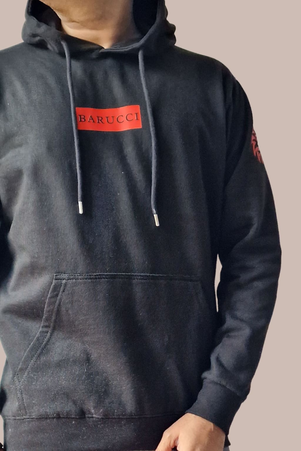 Barucci Joe Black Cotton Blend Hoodie with Red Logo - Stylish & Comfortable Men's Pullover for Casual Wear, Gym, and Outdoor Activities