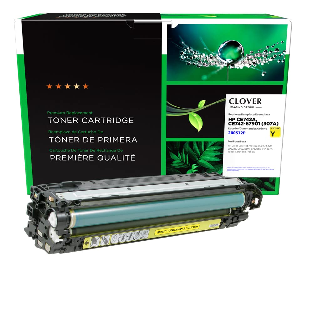 Clover Remanufactured Yellow Toner Cartridge Replacement for HP CE742A/307A | High-Quality Compatible Ink for HP Printers | Perfect for Home & Office Printing