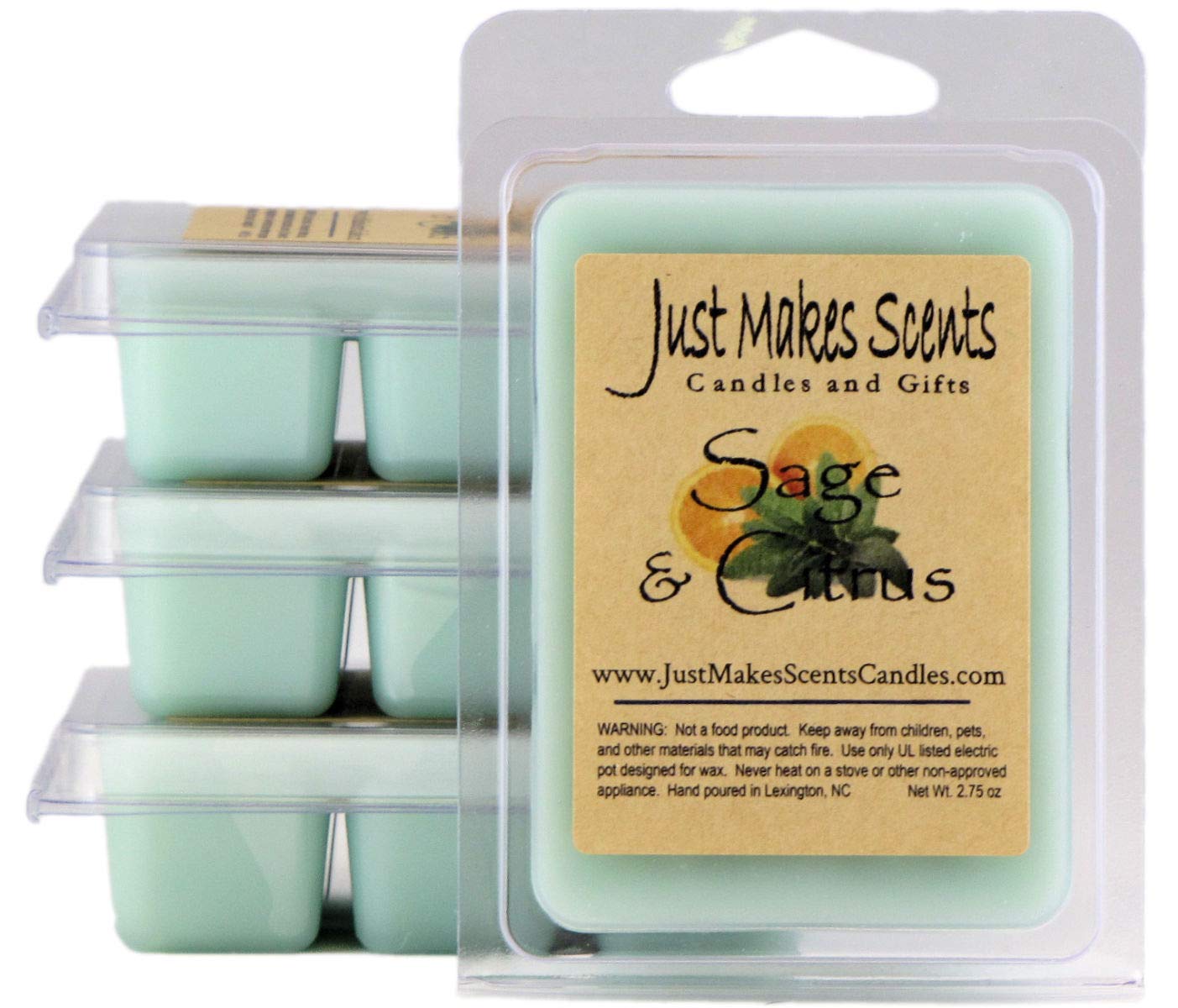 4 Pack Sage & Citrus Scented Soy Wax Melts - Long Lasting Fragrance Cubes, Hand Poured in USA | Just Makes Scents Candles & Gifts | Perfect for Home, Office & Aromatherapy Relaxation