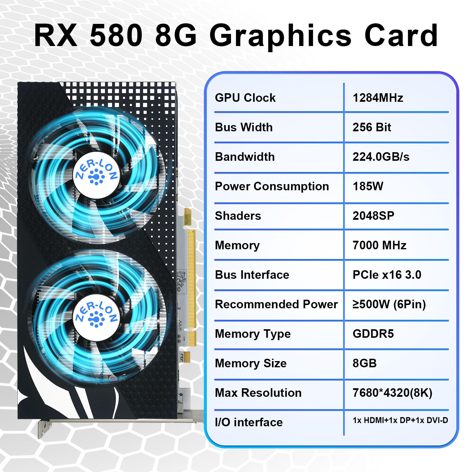 Radeon RX 580 8GB GDDR5 256-Bit Gaming Graphics Card with Dual Cooling Fans | HDMI, DP, DVI Outputs | PCI Express 3.0 GPU for PC Gaming, Video Editing & Office Work | Perfect for 1080p Gaming, Streaming & Multitasking