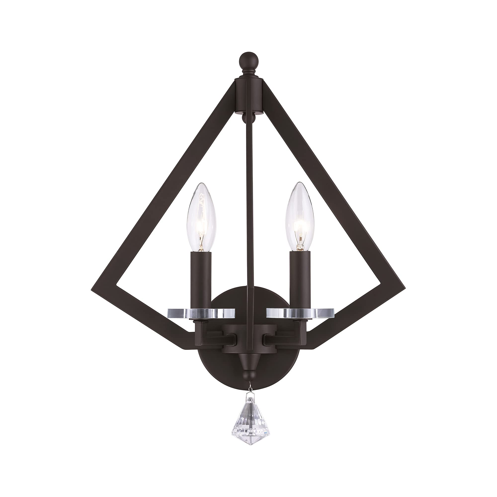 Livex Lighting 50662-07 Diamond 2-Light Wall Sconce in Bronze - Elegant Wall Light Fixture for Bedroom, Living Room, and Hallway Decor