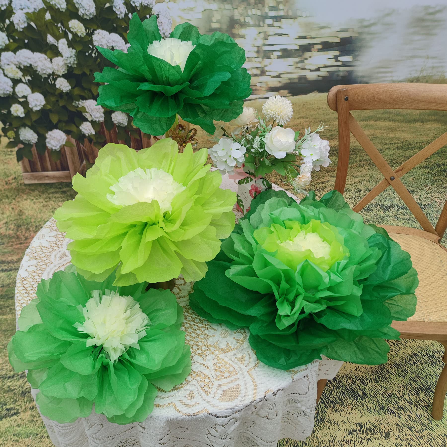 Large Green Paper Flowers for Wall Decor (20