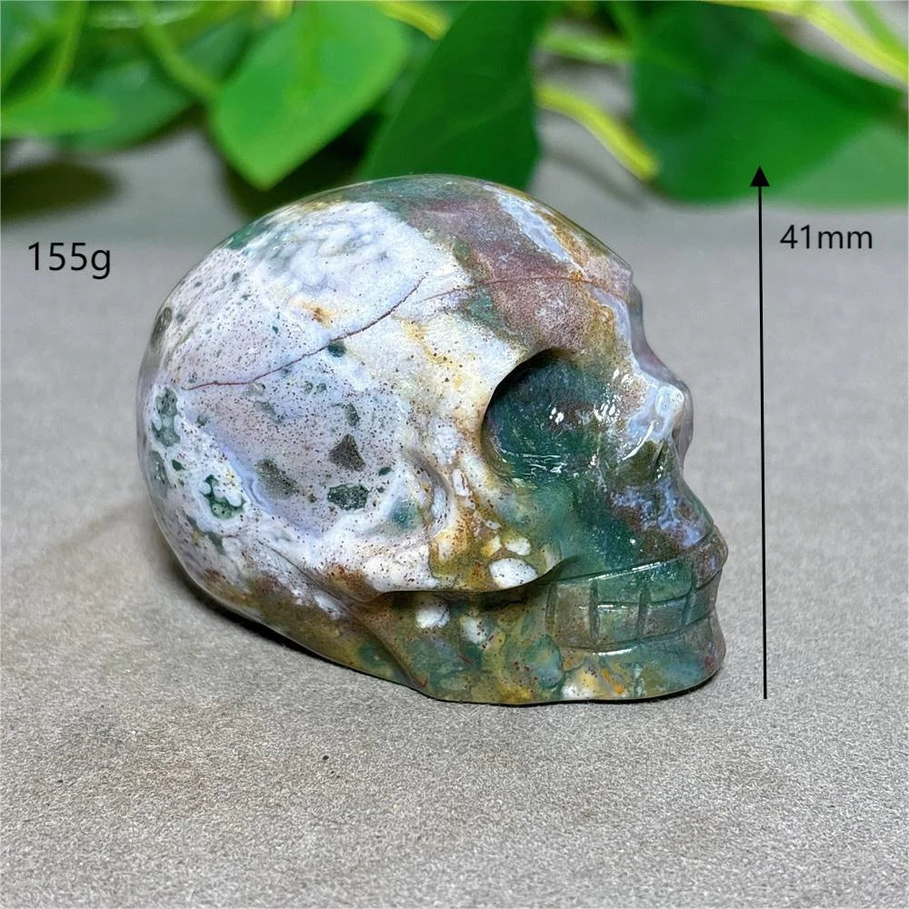 Natural Ocean Jasper Skull Crystal - Healing Quartz Stone for Reiki, Meditation & Spiritual Energy - Handcrafted Home Decor & Unique Gift for Crystal Lovers (Perfect for Yoga Spaces, Altars & Healing Rooms)
