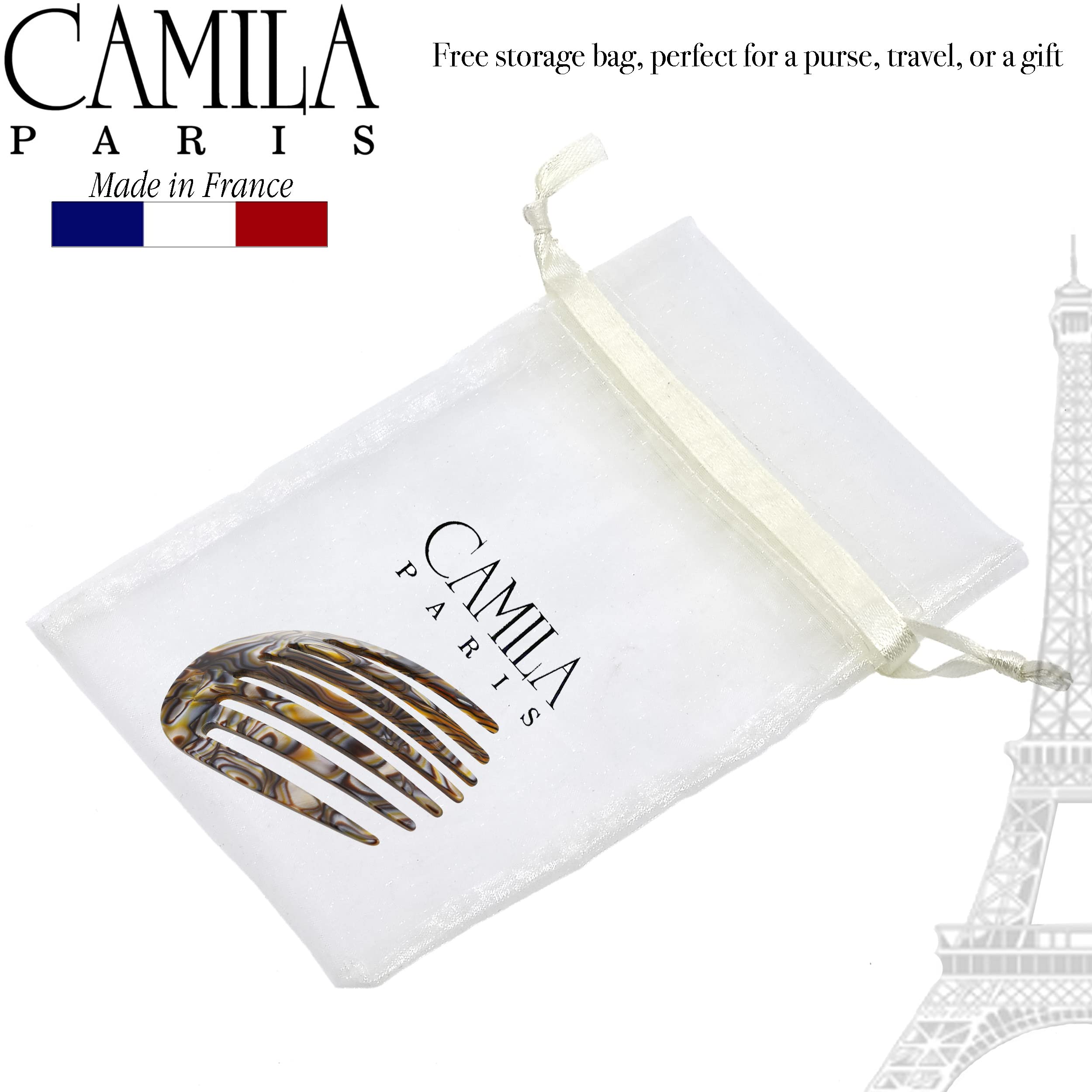 Camila Paris CP3398 French Hair Side Comb - Small Rounded Onyx Handmade Hairpin for Women | Strong Hold No-Slip Hair Clip for French Twist, Bun & Chignon Hairstyles | Elegant Hair Accessory Made in France (Perfect for Weddings, Parties & Formal Events)
