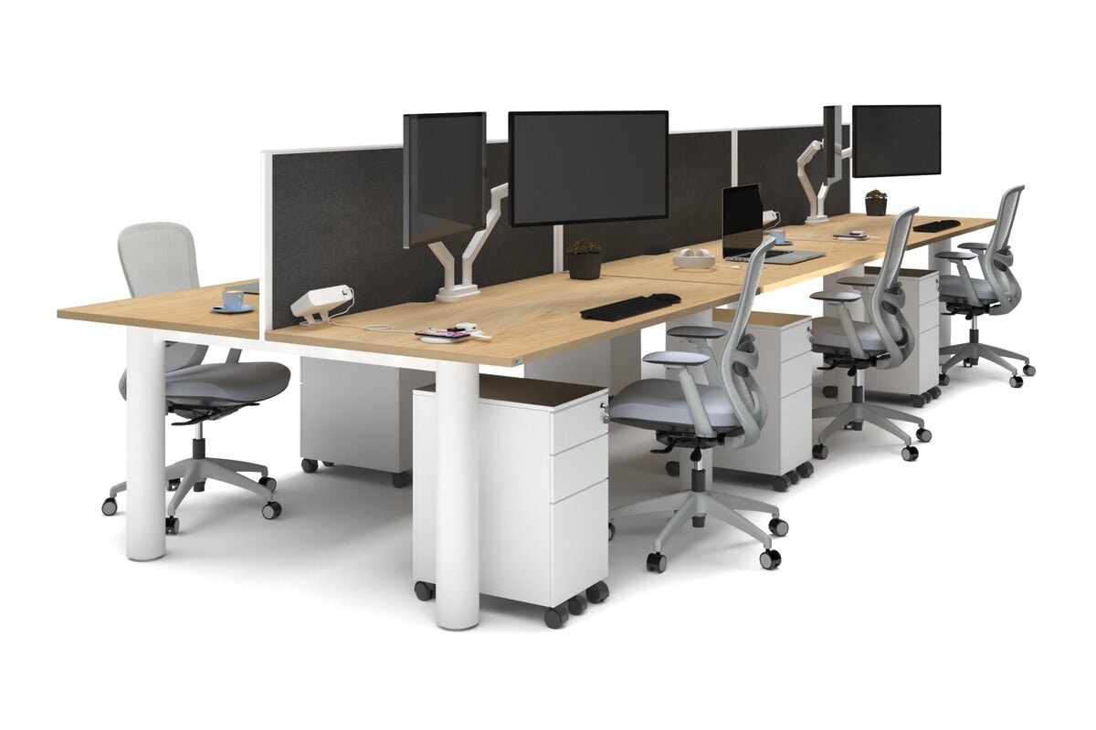 Quadro Cylinder Leg 6-Person Office Workstation Desk - 1600L x 800W with Cable Management Scallop - Perfect for Open Office Layouts & Collaborative Workspaces