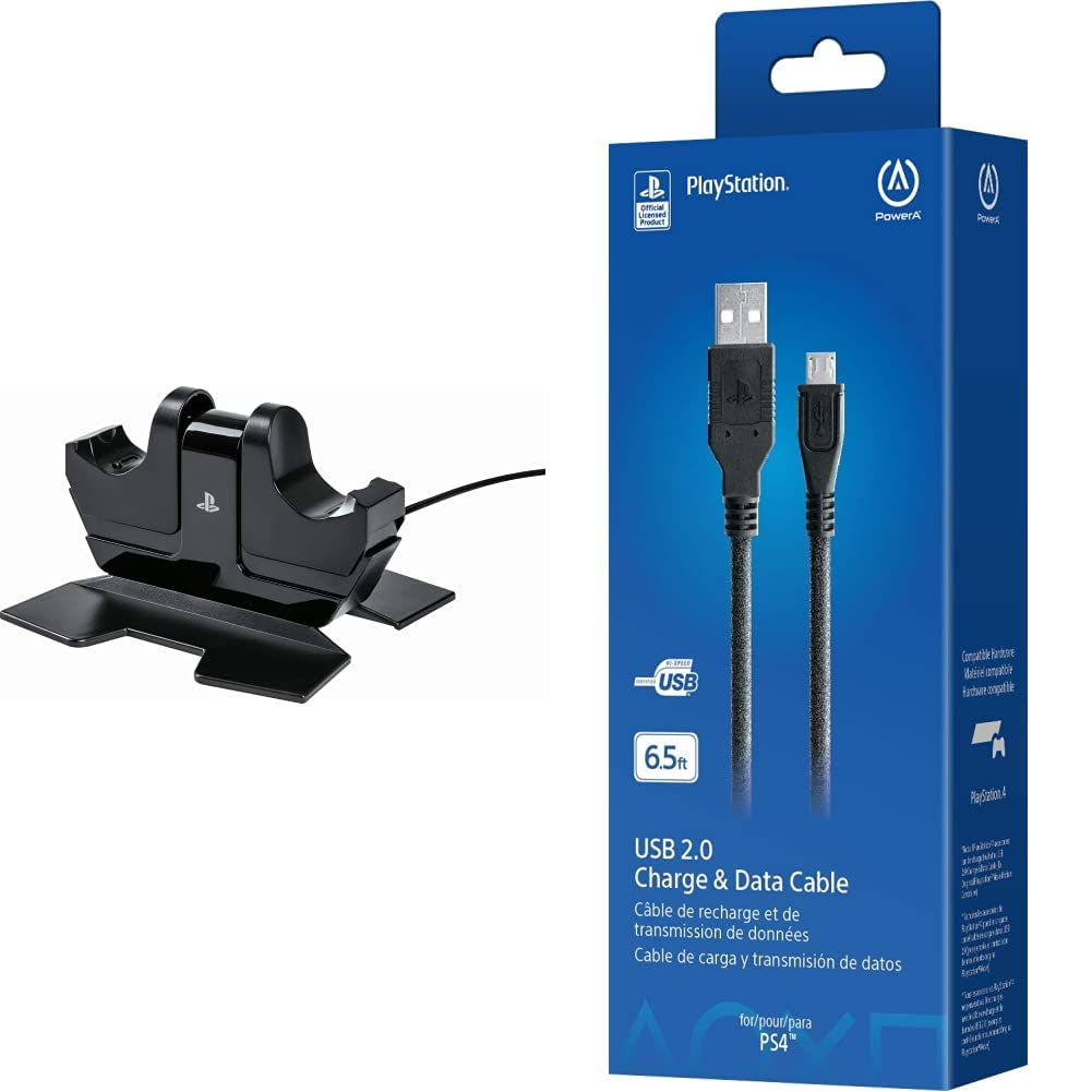 PowerA DualShock USB Charging Station & Cable Bundle for PS4 Controller - Fast Charging Dock with LED Indicators for PlayStation 4 Gaming Accessories (Perfect for Multiplayer Gaming Sessions & Organized Gaming Setup)