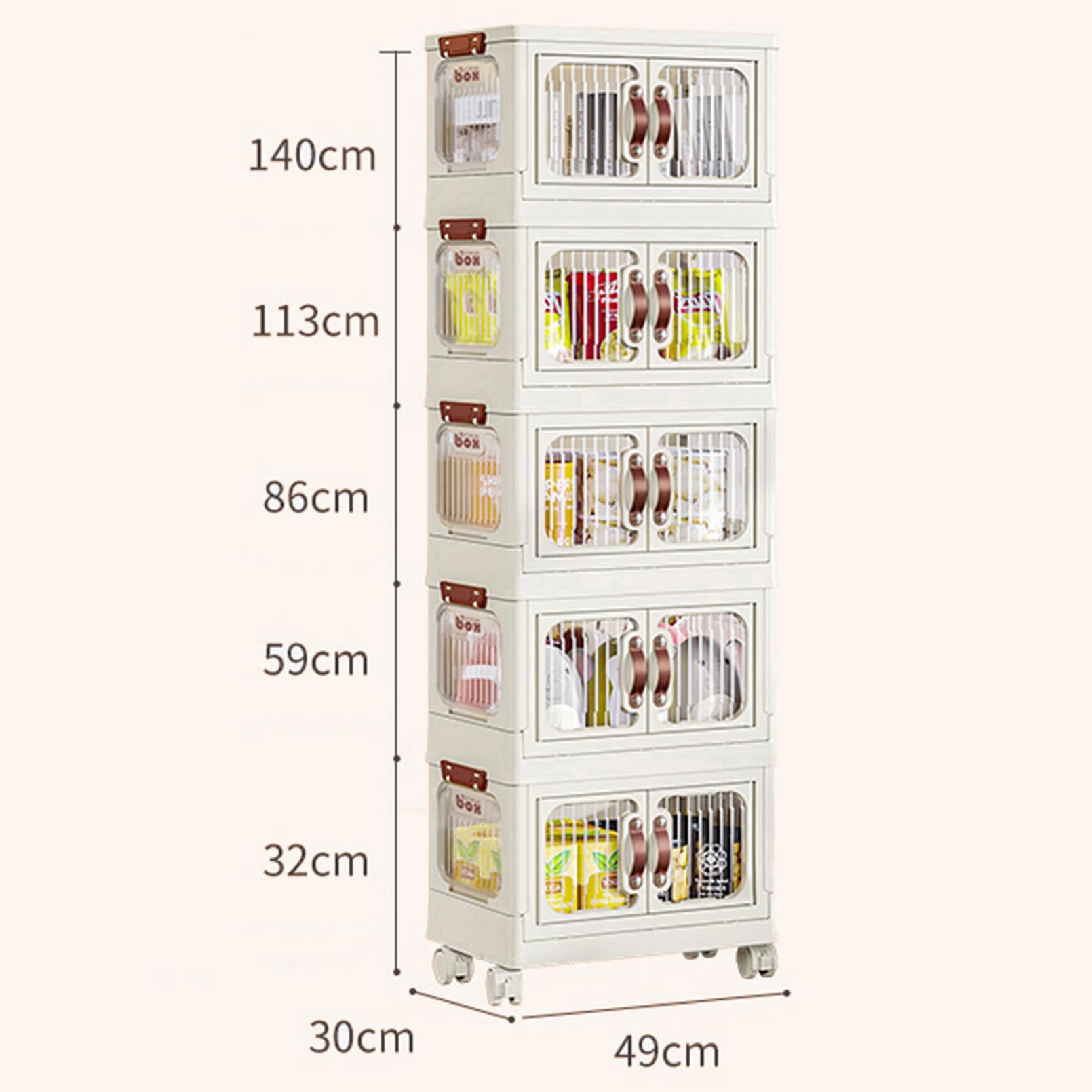 Stackable Folding Storage Bins with Doors & Wheels - Closet Organizer Cabinet Containers for Clothes, Books & Office Supplies | Perfect for Bedroom, Garage & Kids Toy Storage