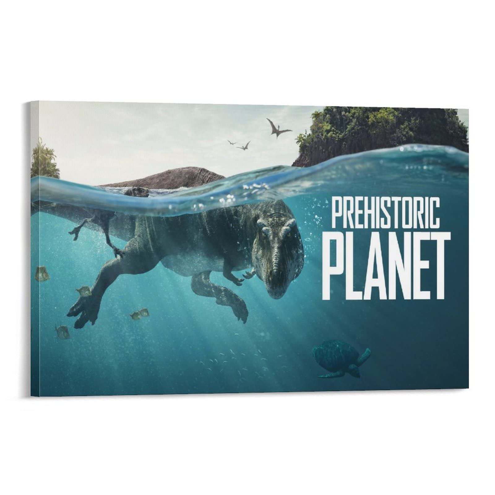 Dinosaur Poster - Prehistoric Planet Canvas Wall Art for Bedroom & Living Room Decor | 24x36 Inches (60x90cm) Framed Style | Perfect for Kids' Room, Classroom, or Dinosaur Theme Party Decorations