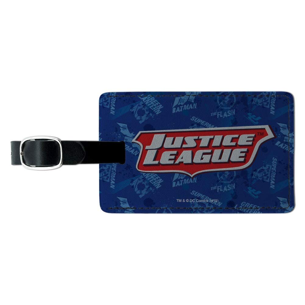 Justice League Logo Rectangle Leather Luggage Tag - Durable Suitcase ID Tag for Travel Bags - Perfect for Carry-Ons, Checked Luggage & Backpacks (Superhero Gift for DC Fans)