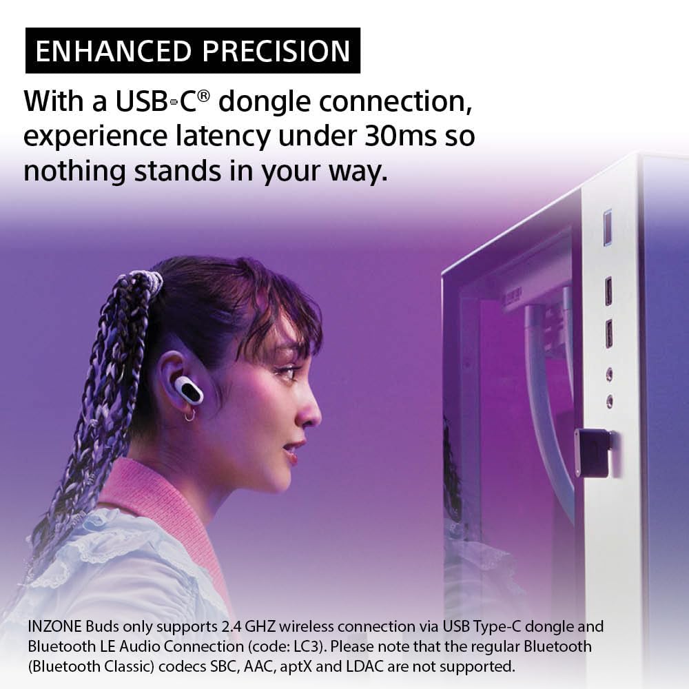 Sony INZONE Buds Truly Wireless Noise Canceling Gaming Earbuds with 24H Battery & Charging Case - 360 Spatial Sound, 30ms Low Latency for PC/PS5 - USB-C Dongle & LE Audio (LC3), WF-G700N Black - Perfect for Competitive Gaming & Immersive Entertainment