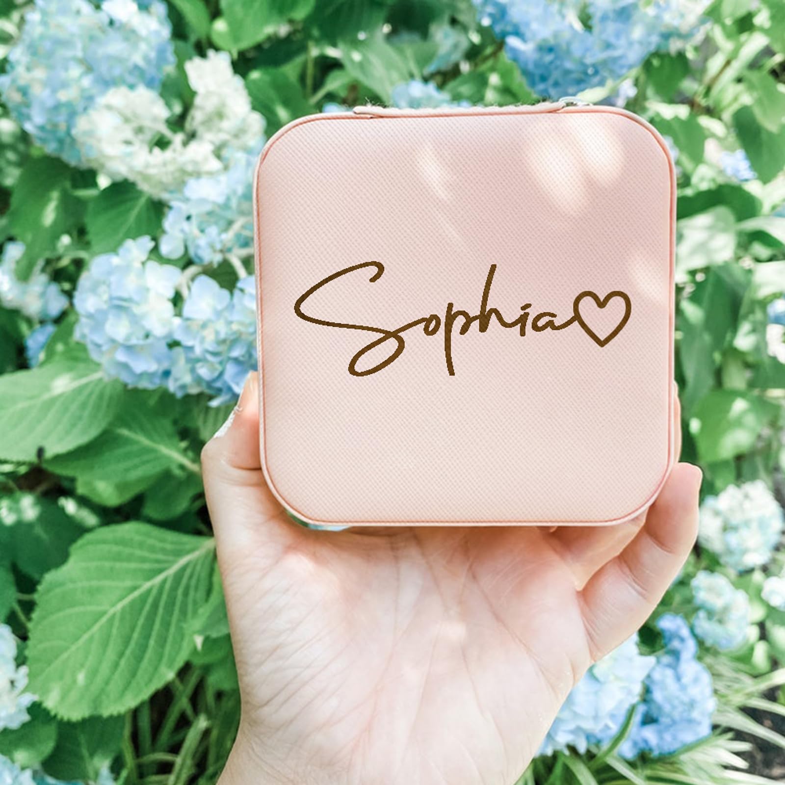 Personalized Jewelry Box with Heart - Custom Leather Travel Jewelry Case & Ring Box - Perfect Bridesmaid Gifts, Birthday & Christmas Presents for Women - Great for Travel, Wedding Proposals & Gift Giving