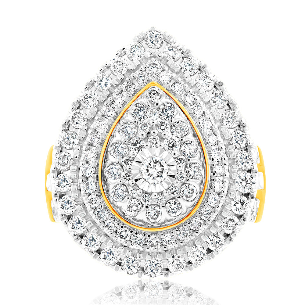9ct Yellow Gold 2 Carat Diamond Ring with Brilliant & Tapered Baguette Diamonds - Elegant Engagement, Wedding & Anniversary Jewelry Gift for Women