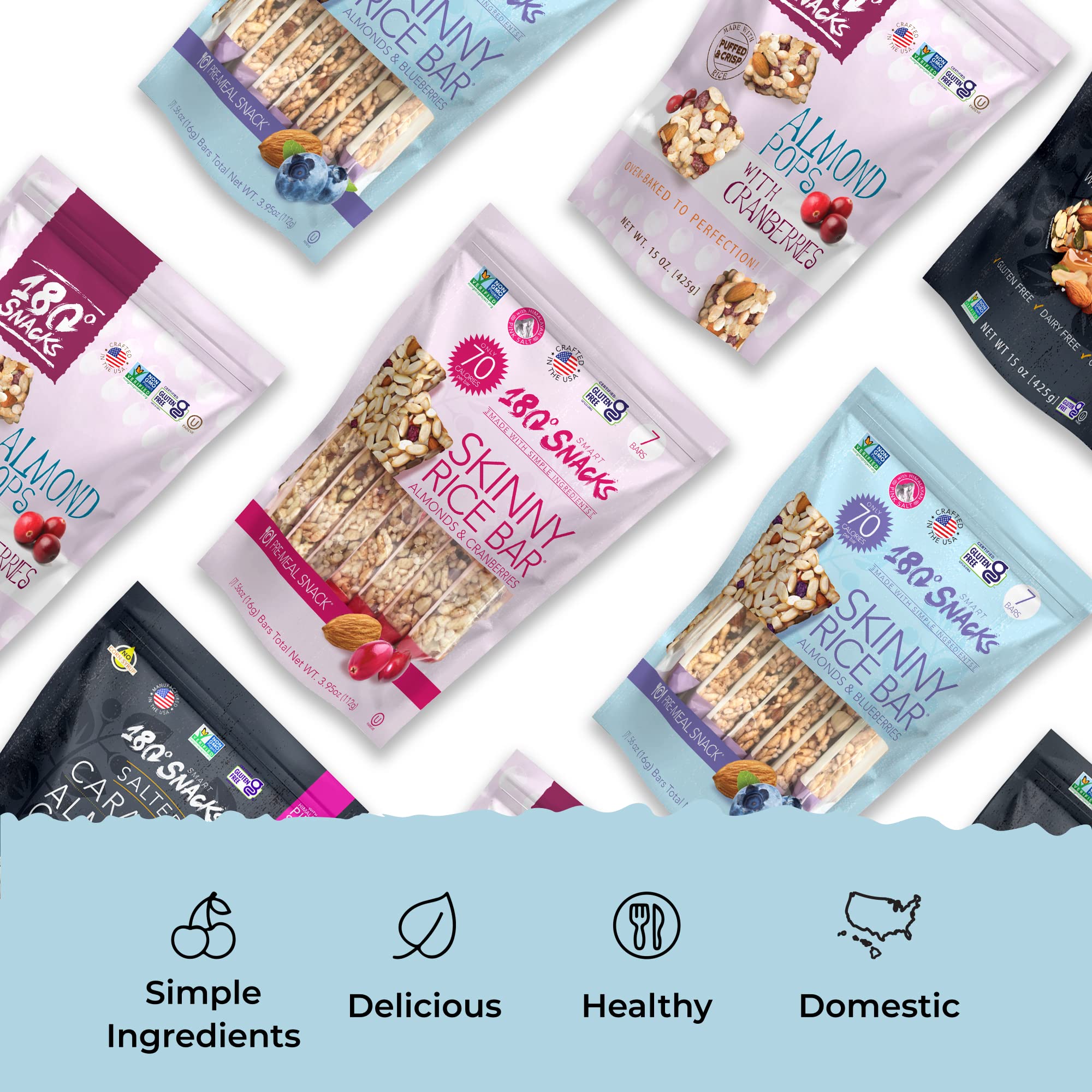 180 Snacks Pre-Meal Skinny Rice Bar with Himalayan Salt - Blueberry & Almond Flavor (1 Pack, 3.22oz) | Healthy Low-Calorie Snack for Weight Loss, Keto Diet & On-the-Go Energy