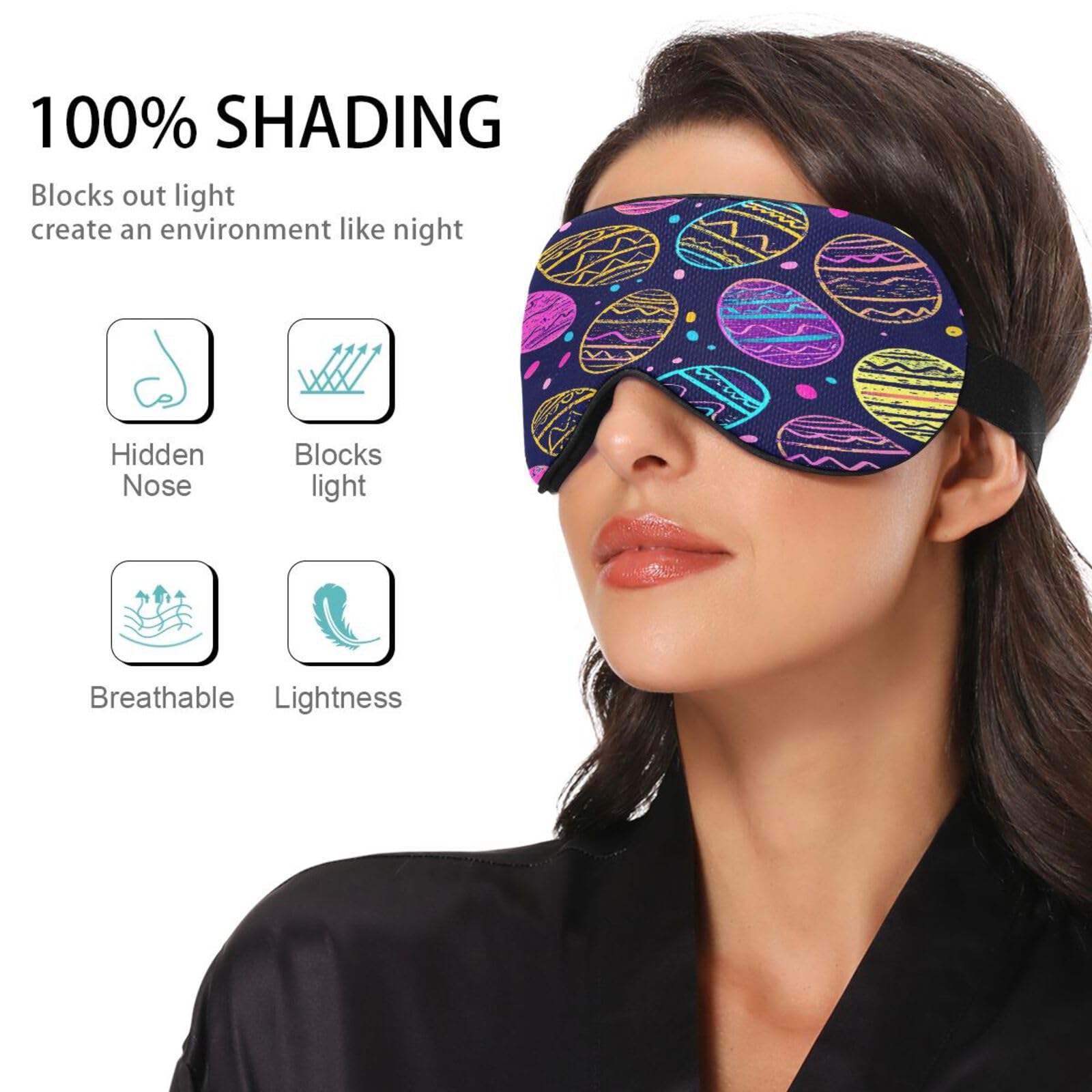 Doodle Colorful Egg Pattern Sleep Eye Mask - Soft & Comfortable Blackout Blindfold with Adjustable Strap for Men & Women - Perfect for Travel, Nap & Night Sleep